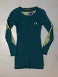Vintage Fred Perry Turquoise Ribbed Sweater with Lace Details for girls. Y2K Second Hand 2000s Fashion 