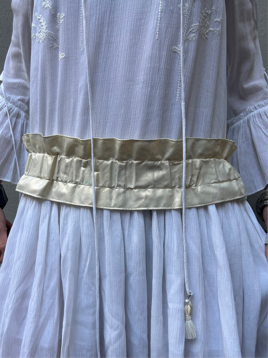 Vintage Cream Ruffle Miss Sixty Shiny Faux Leather Belt