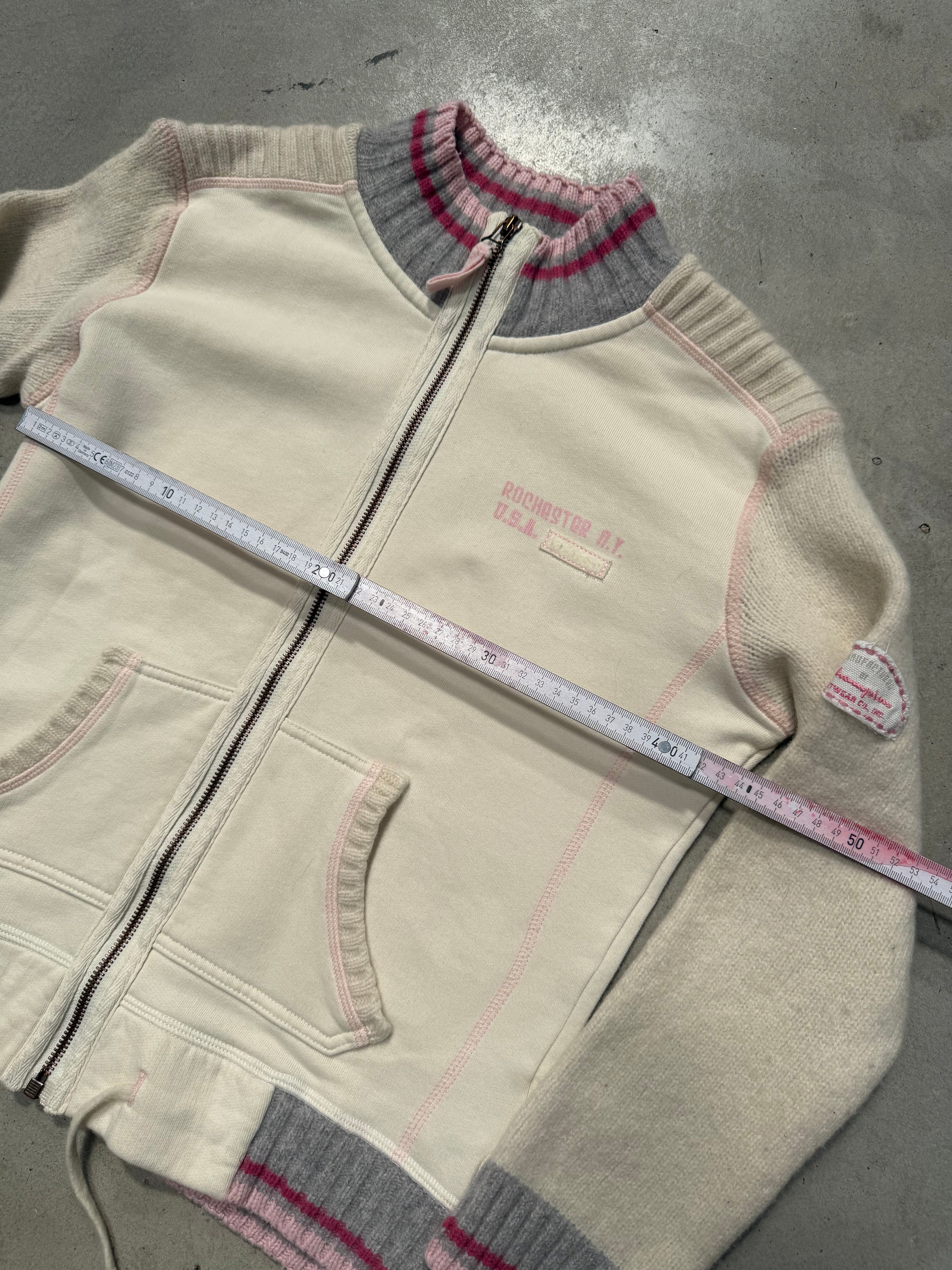 Vintage Champion Cream Knit Zip Up Jacket für Damen Y2K Second Hand Fashion