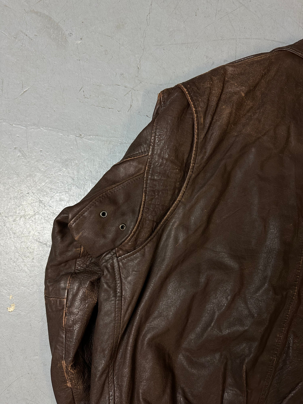 Vintage Brown Real Leather Jacket with Patches M