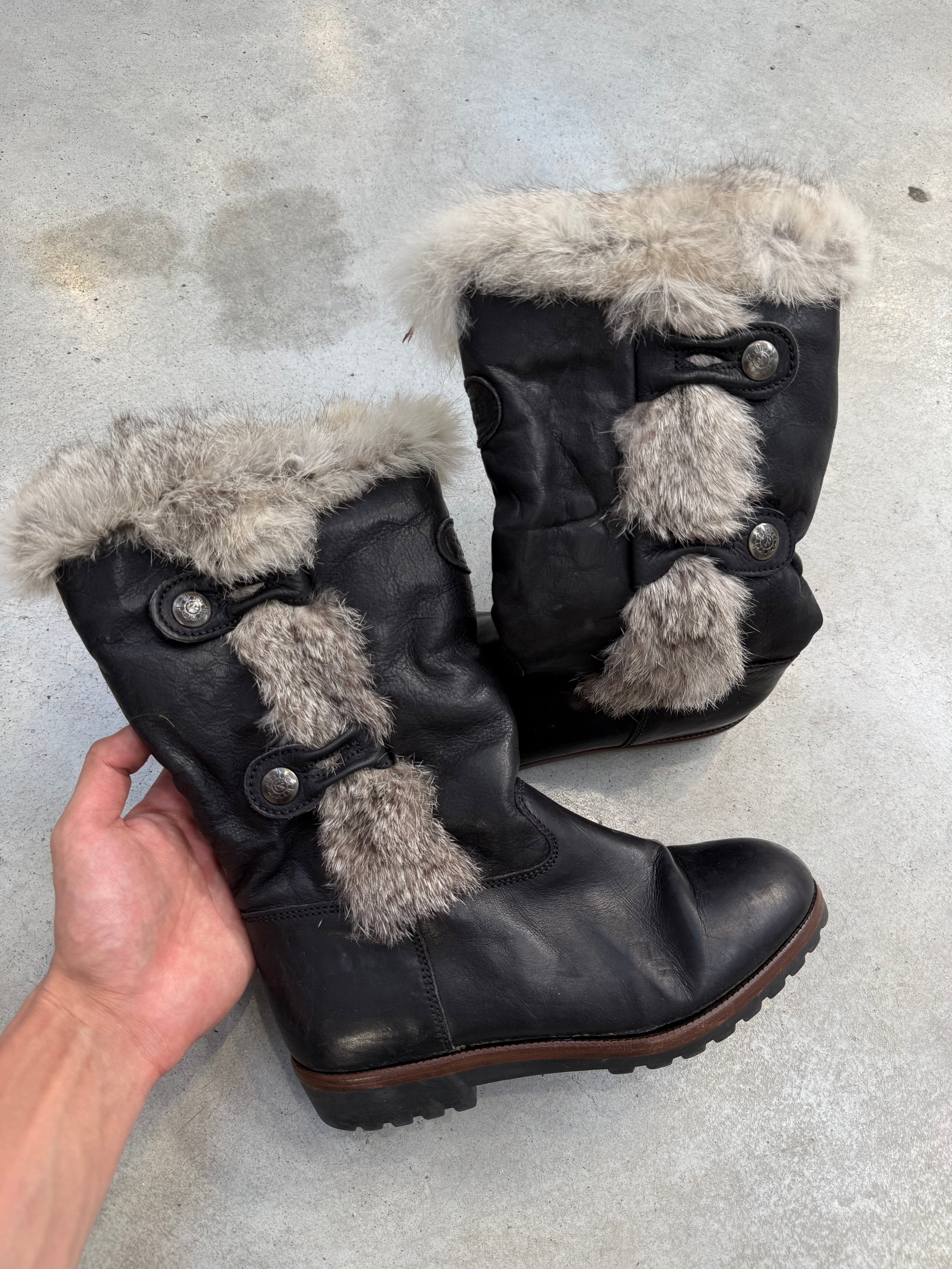 Vintage Black Boots with Fux Fur Details 37