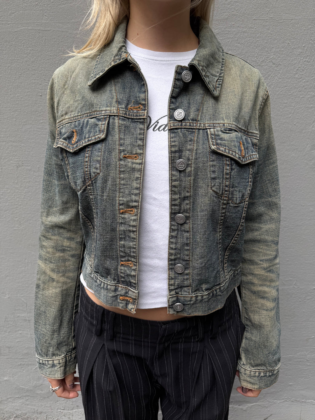 Vintage Onyx Green Blue Washed Denim Jacket XS/S