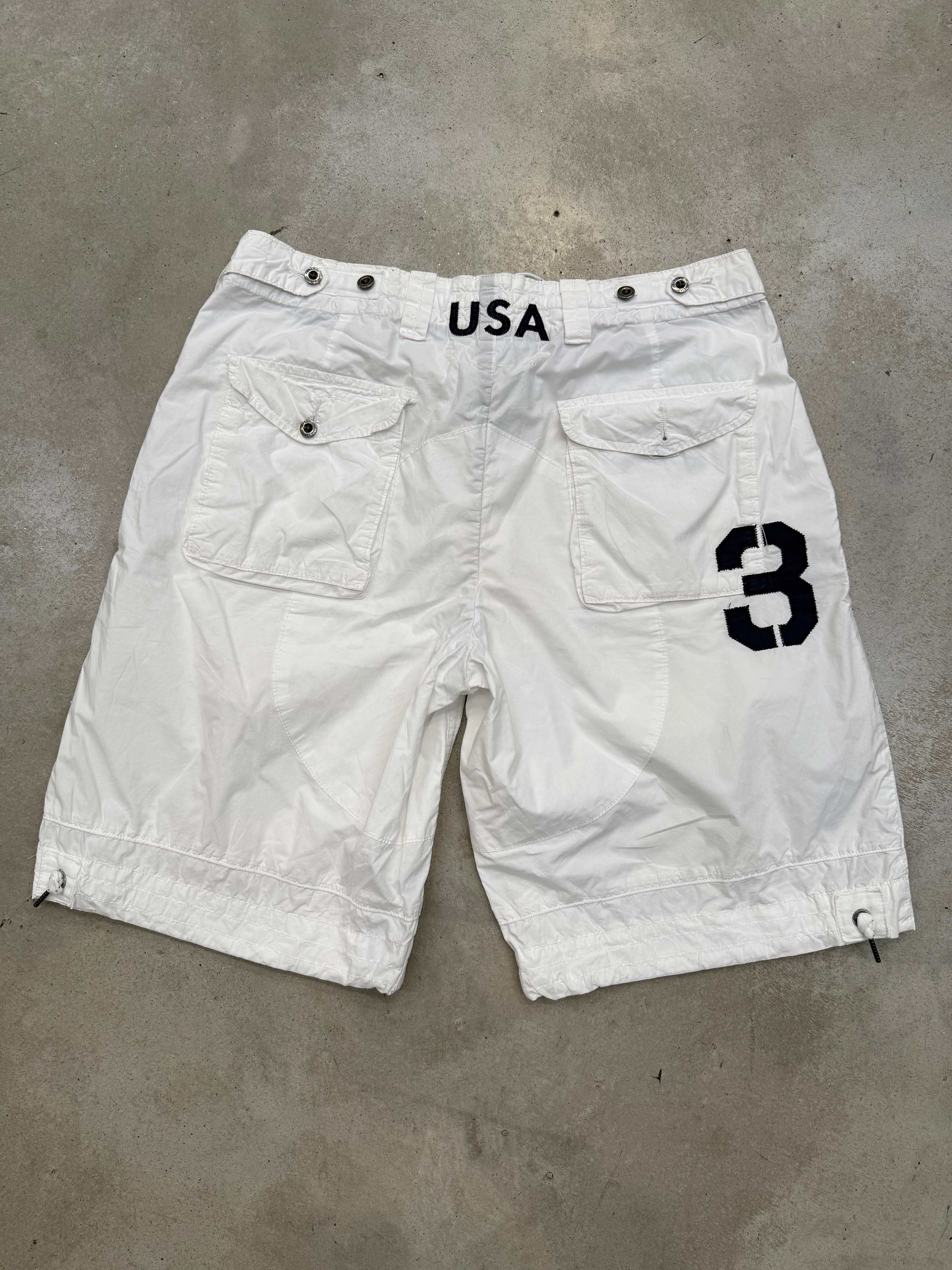 Vintage Polo Ralph Lauren White USA Jorts für Herren Y2K Second Hand Fashion