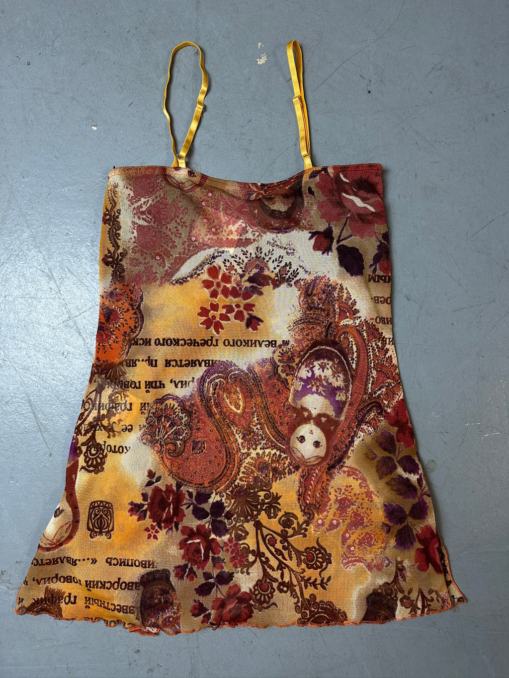 Produktbild Vintage Orange Flower Printed Mesh Top von hinten