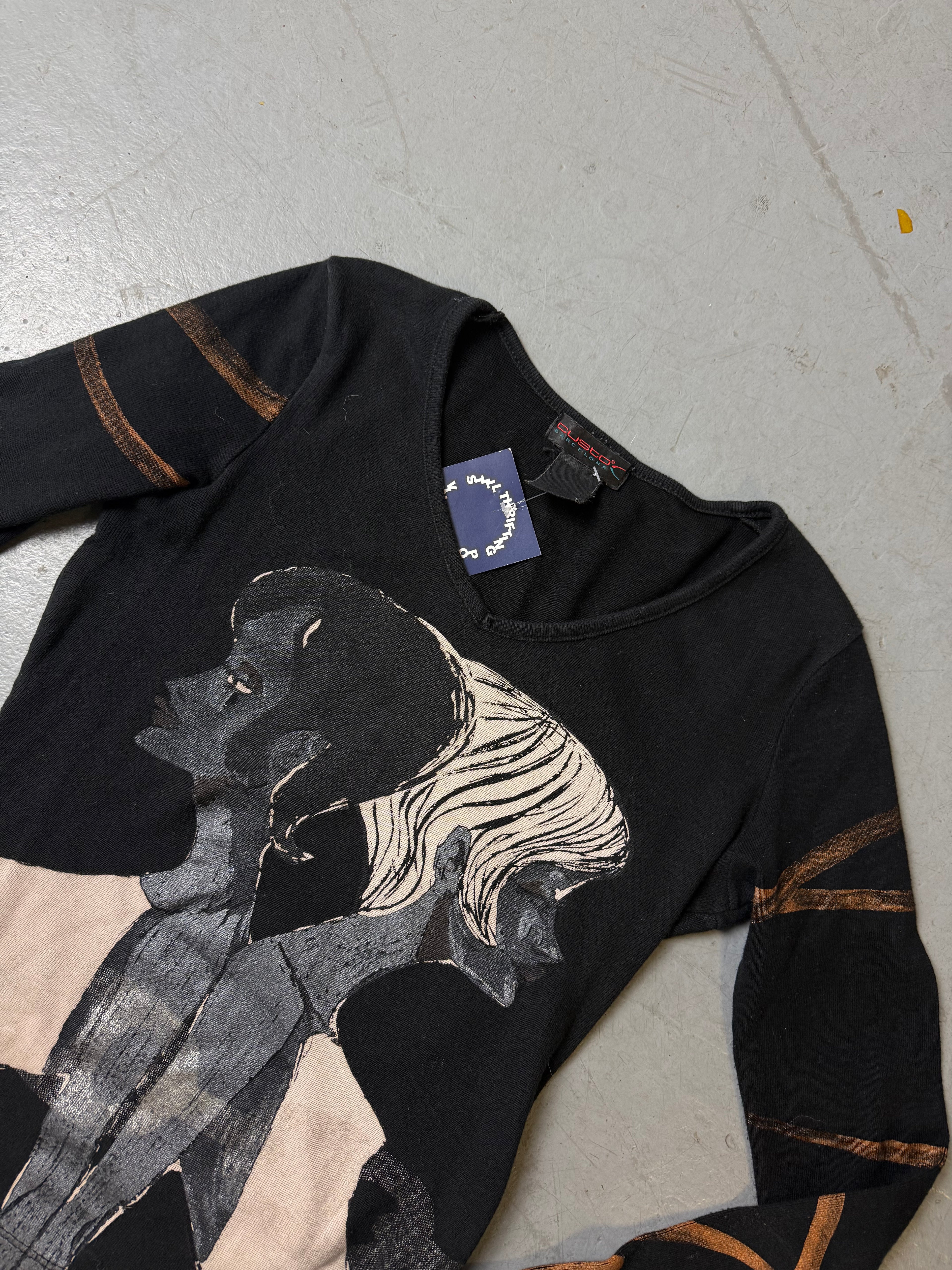 Vintage Custo Barcelona Black and Orange Longsleeve XS