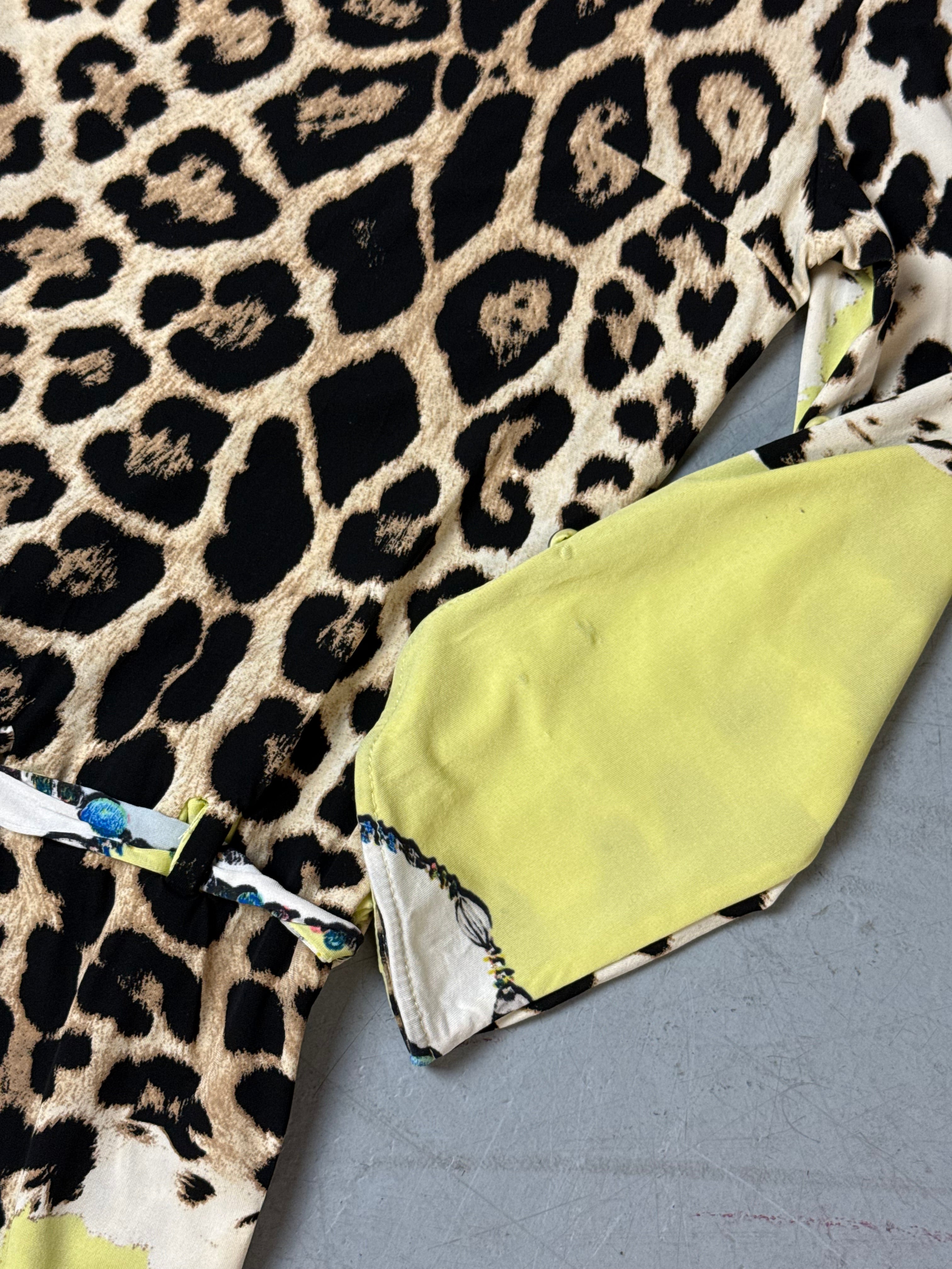 Detailbild von Vintage Roberto Cavalli Yellow Leopard Print Dress M von Ärmel 