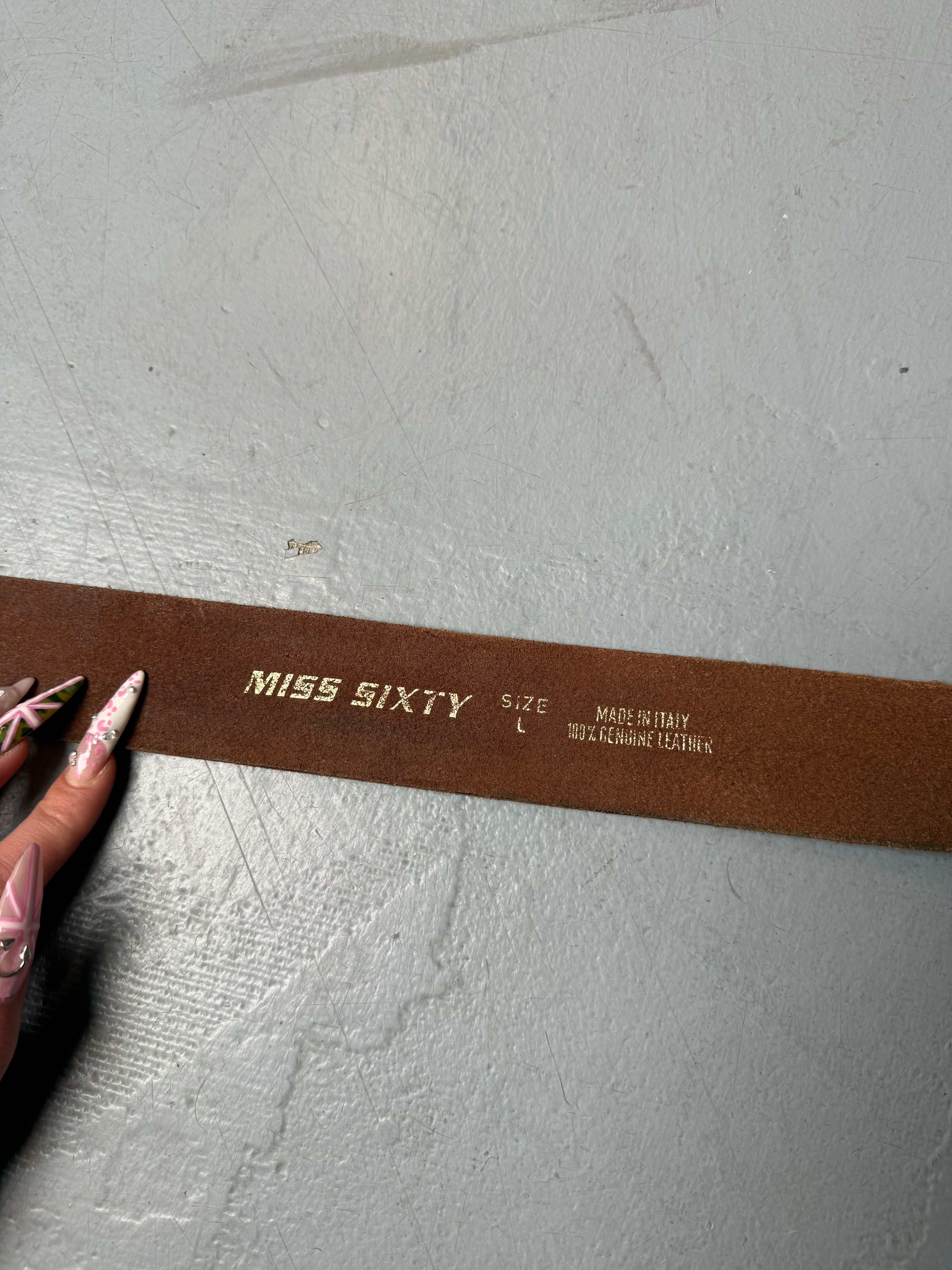 Vintage Miss Sixty Brown Leather Belt. Y2K Secondhand 2000s Fashion.