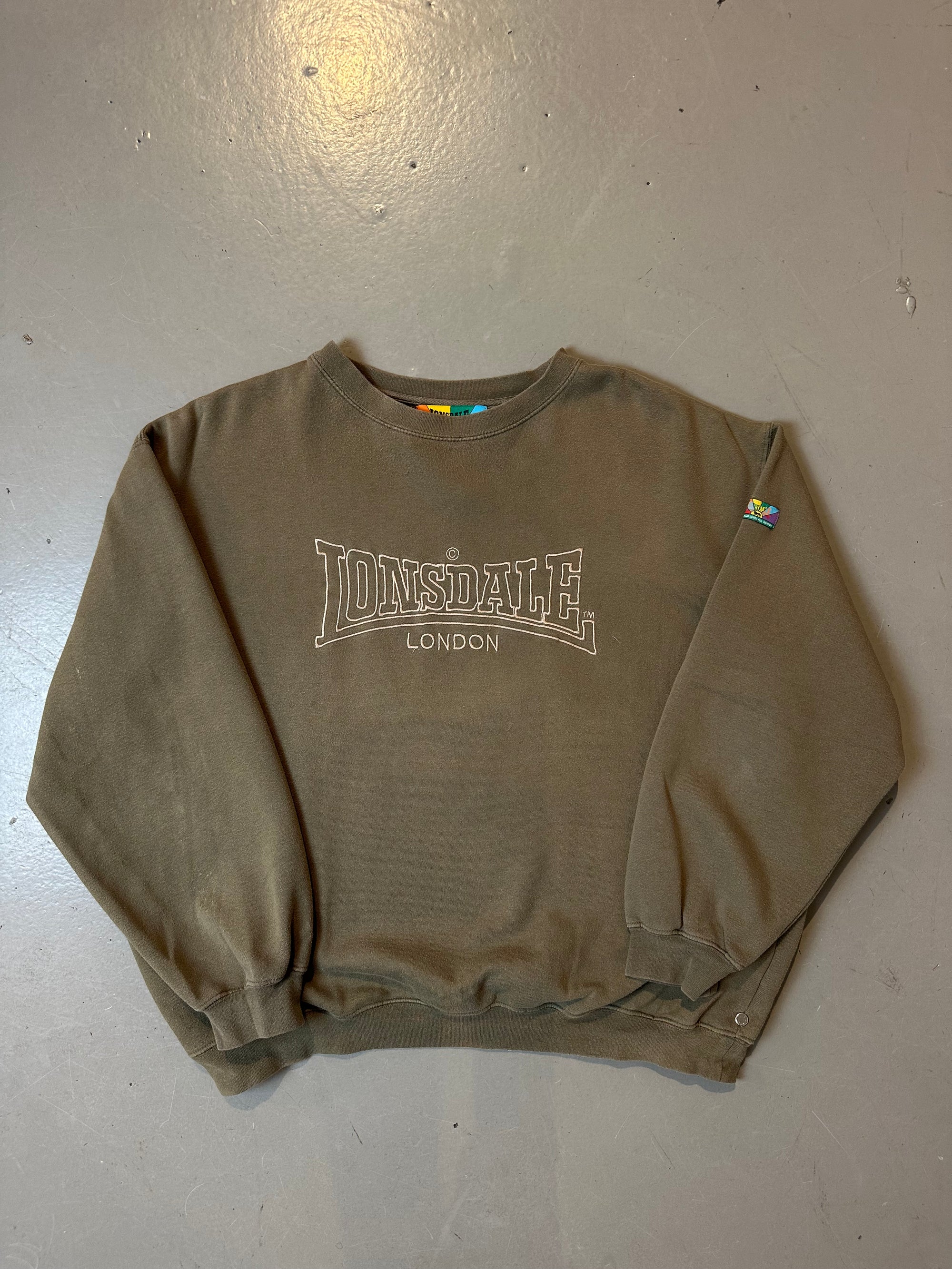 Vintage Khaki Lonsdale Logo Sweater L/XL