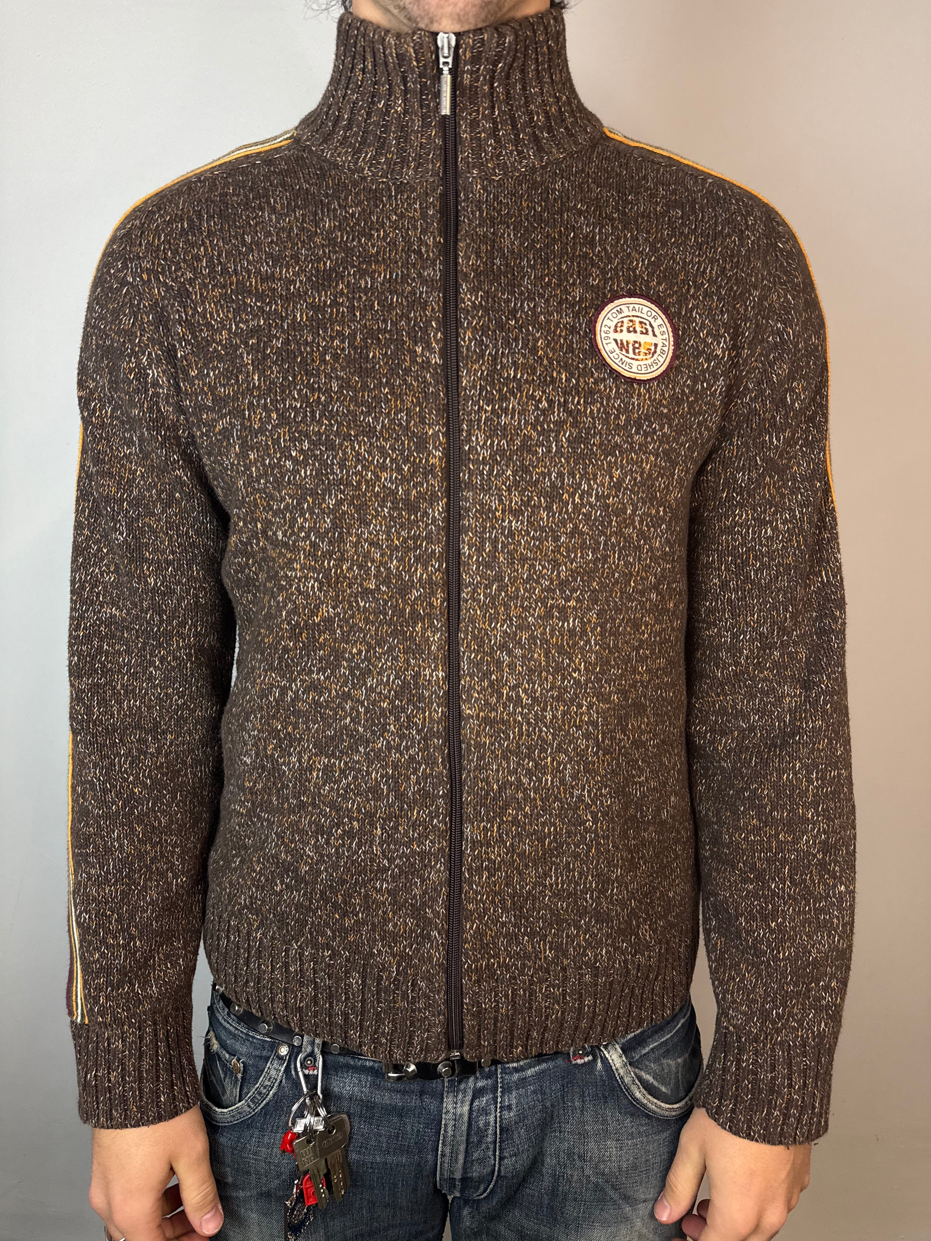 Vintage Tom Tailor Brown Knit Zip Up Sweater L