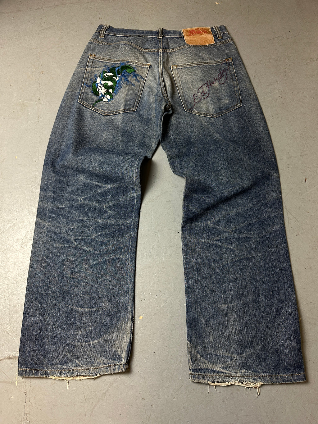 Vintage Ed Hardy Light Blue Baggy Denim with Stitching M/L