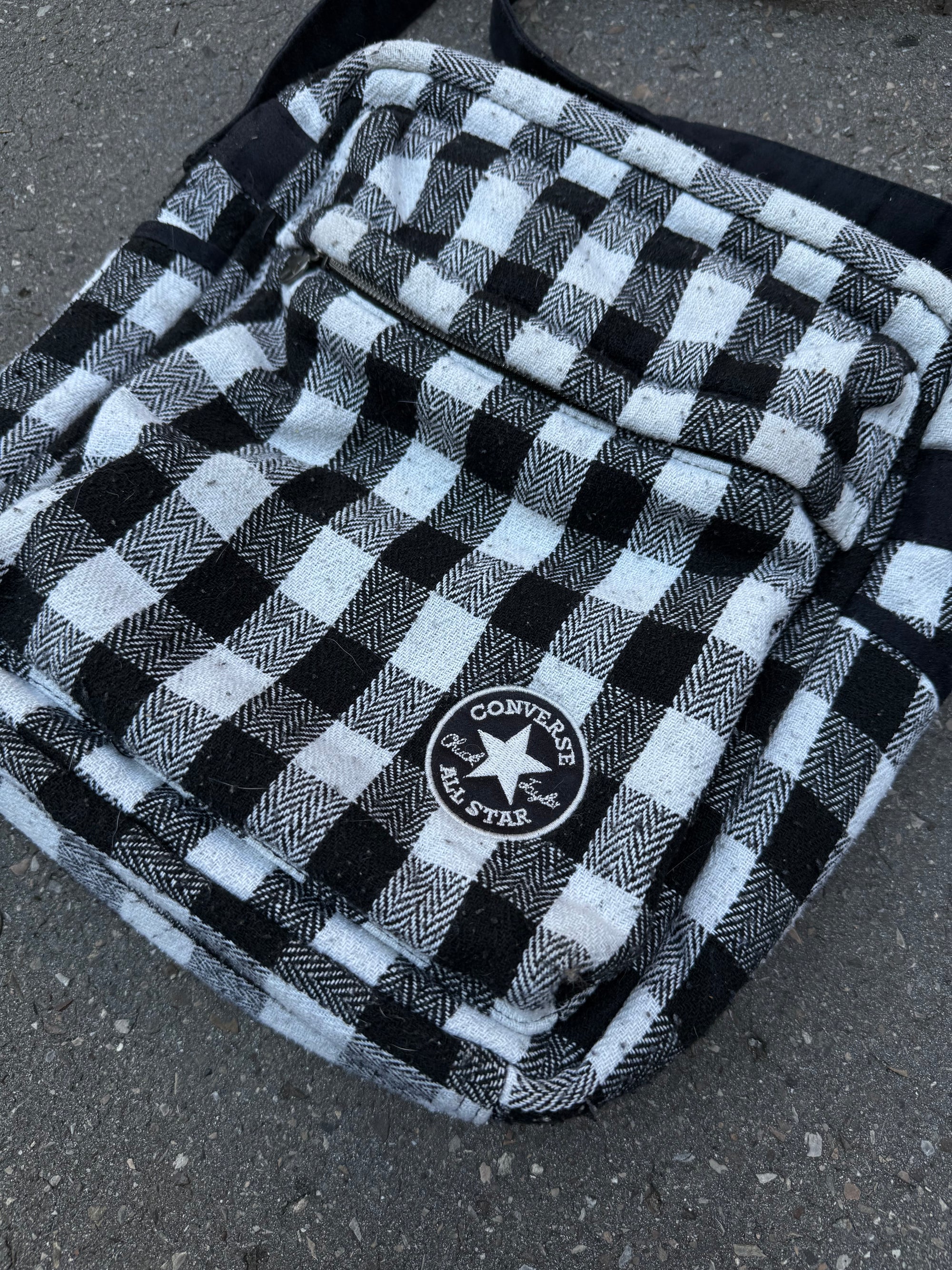 Vintage Converse Black and White Chequered Crossbody Bag