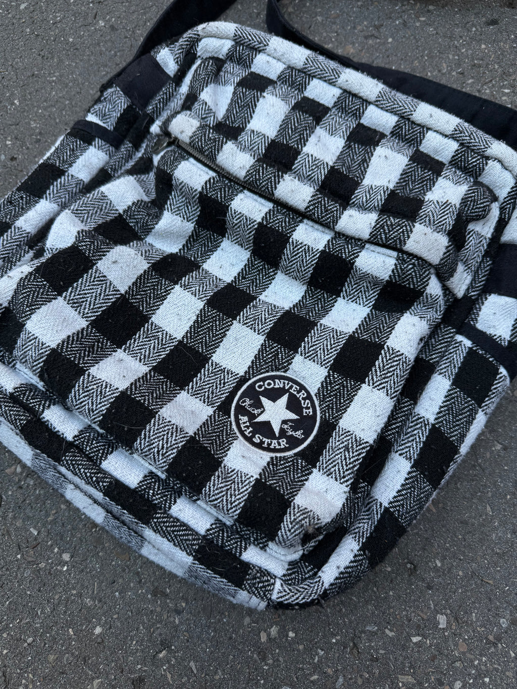 Vintage Converse Black and White Chequered Crossbody Bag