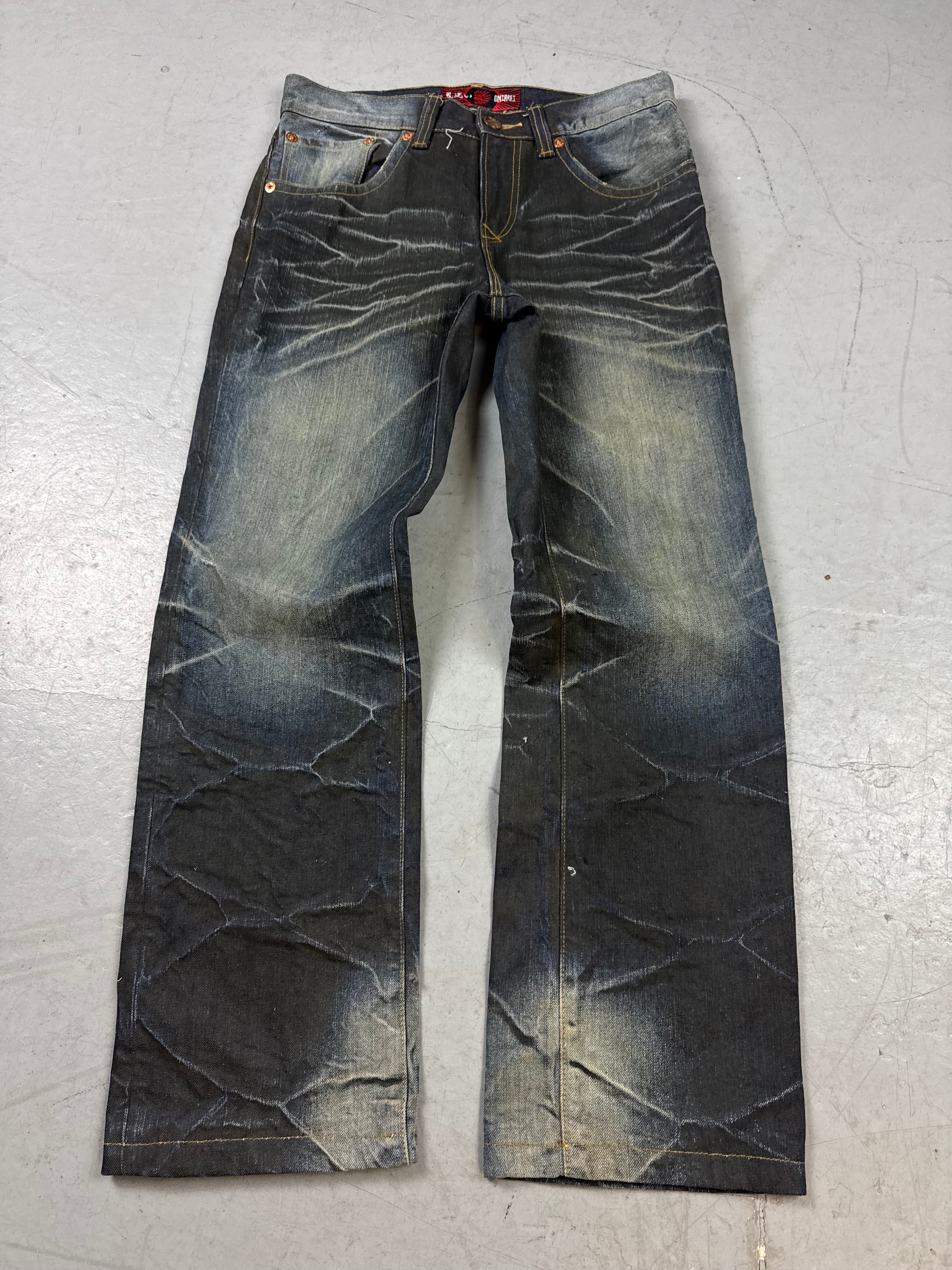 Vintage Oniarai Japanese Printed Denim M