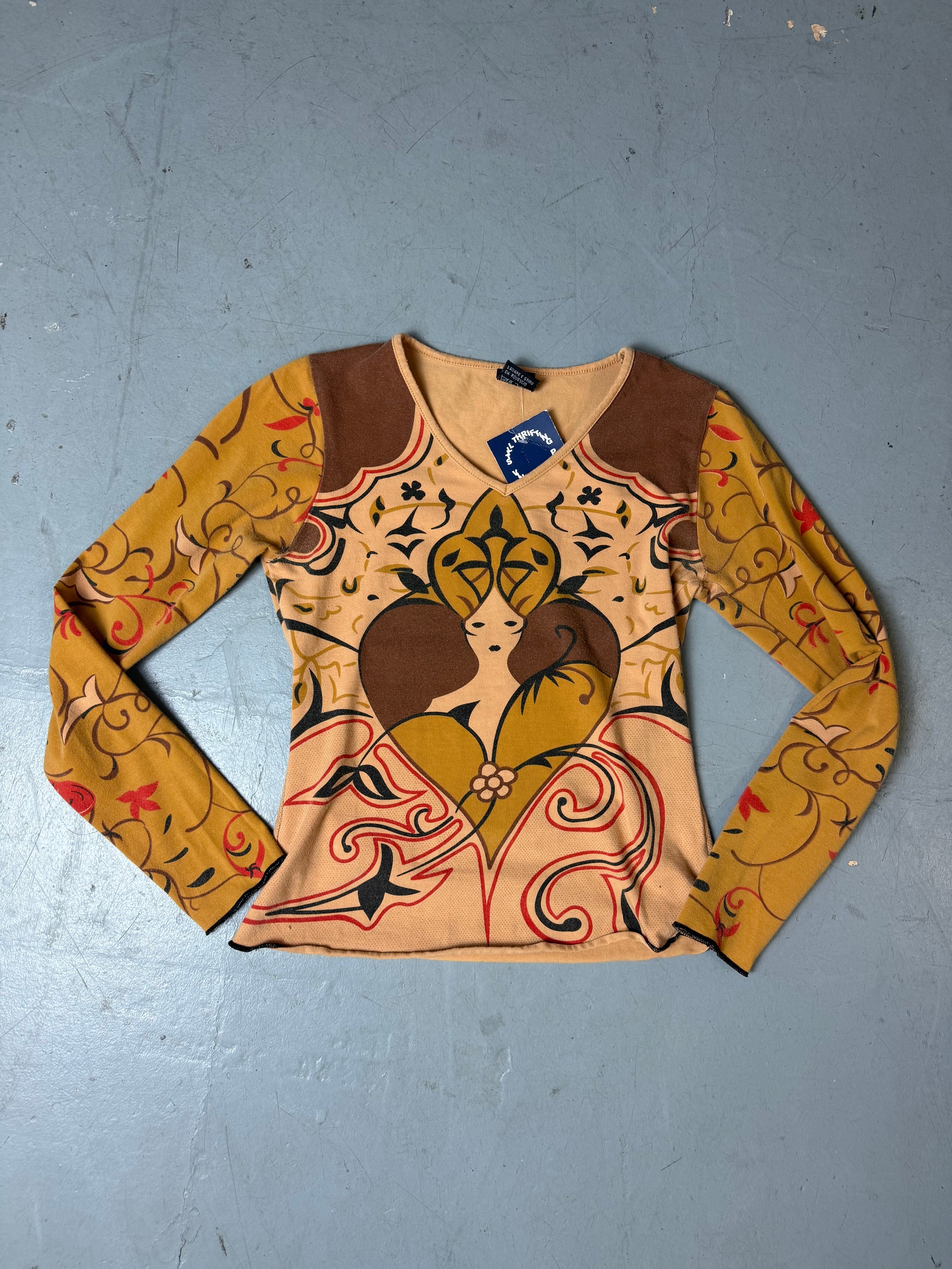 Produktbild von Vintage Orange Printed Longsleeve von Vorne