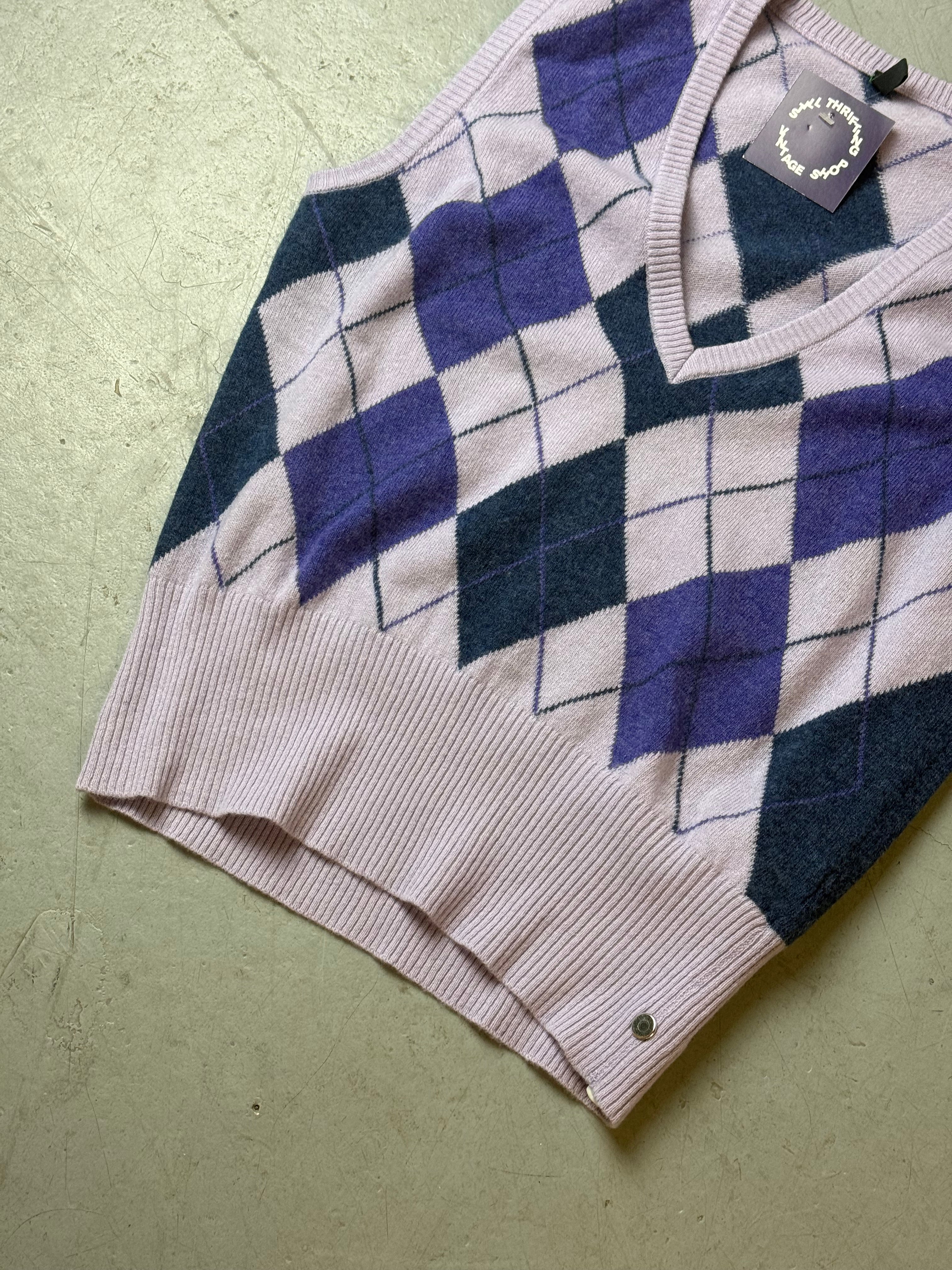 Vintage Purple Knitted Wool Sleeveless Sweater für Damen. Y2K Second Hand 2000s Fashion