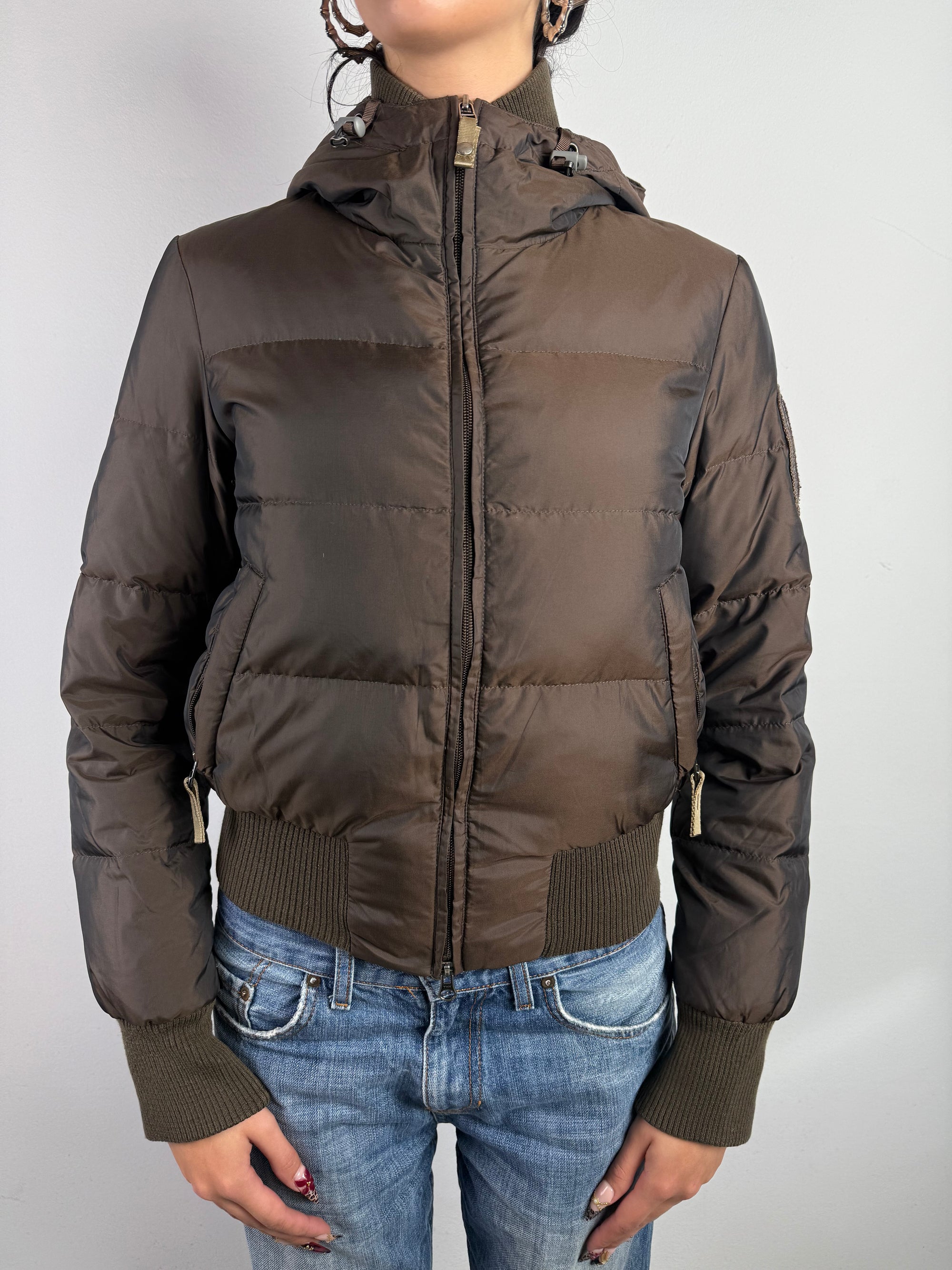 Vintage Y2K Brown Cropped Puffer Jacket S/M