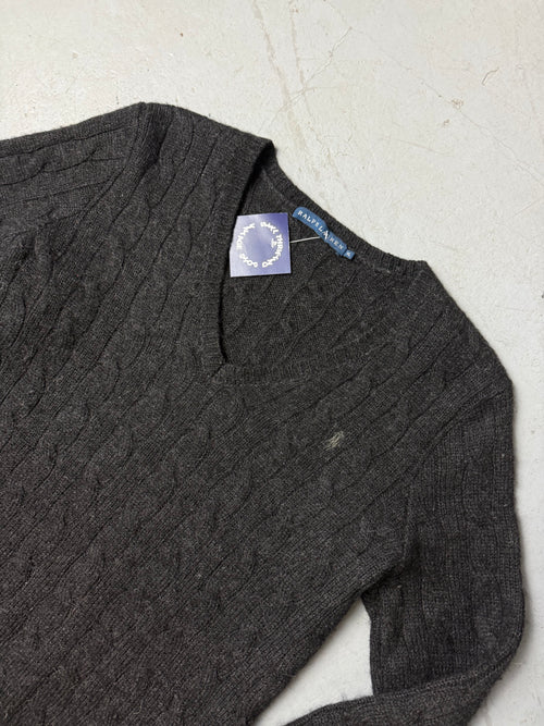 Vintage Ralph Lauren Dark Grey Wool Sweater for boys and girls. Y2K Second Hand 2000s Fashion 