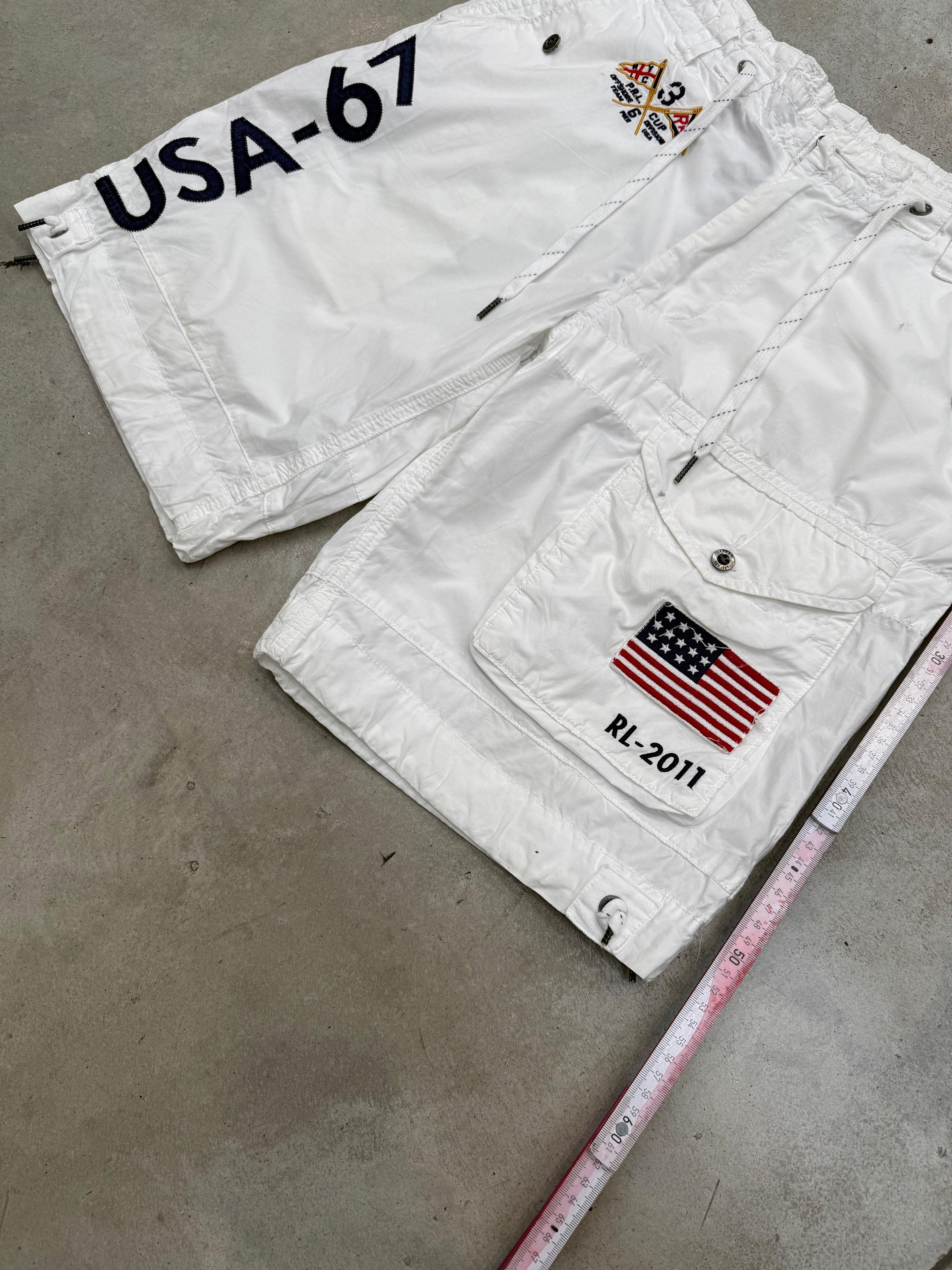 Vintage Polo Ralph Lauren White USA Jorts für Herren Y2K Second Hand Fashion