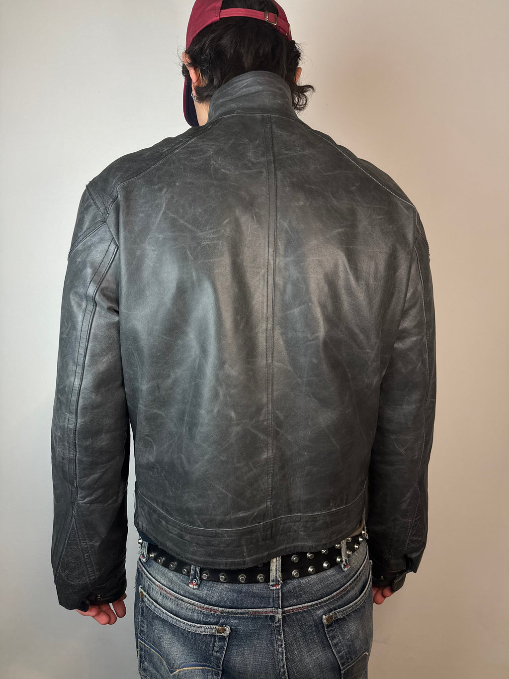 Vintage Italian Black Biker Leather Jacket XL