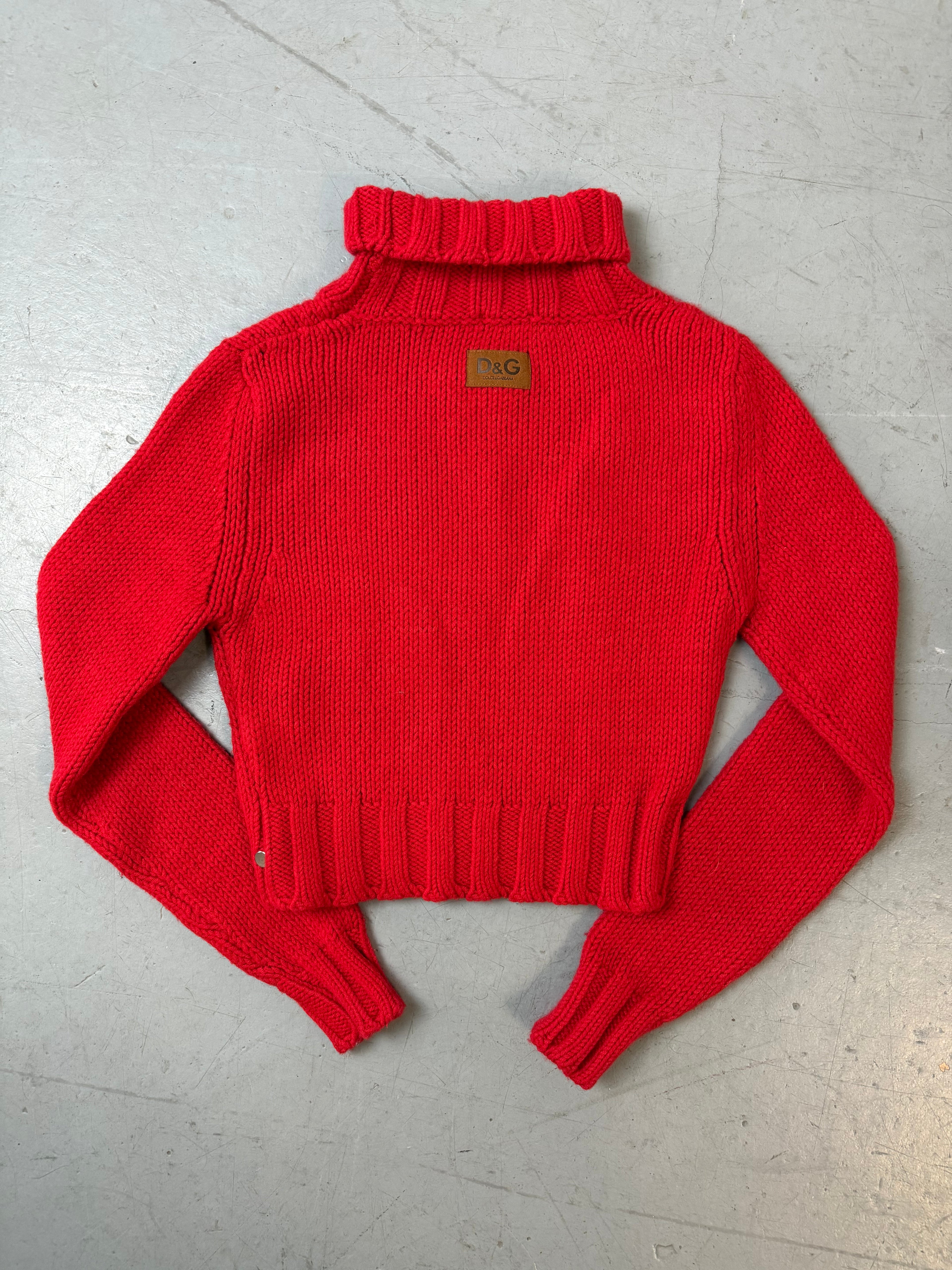 Vintage Dolce&Gabbana Red Turtleneck Knit Sweater für Damen. Y2K Second Hand 2000s Fashion