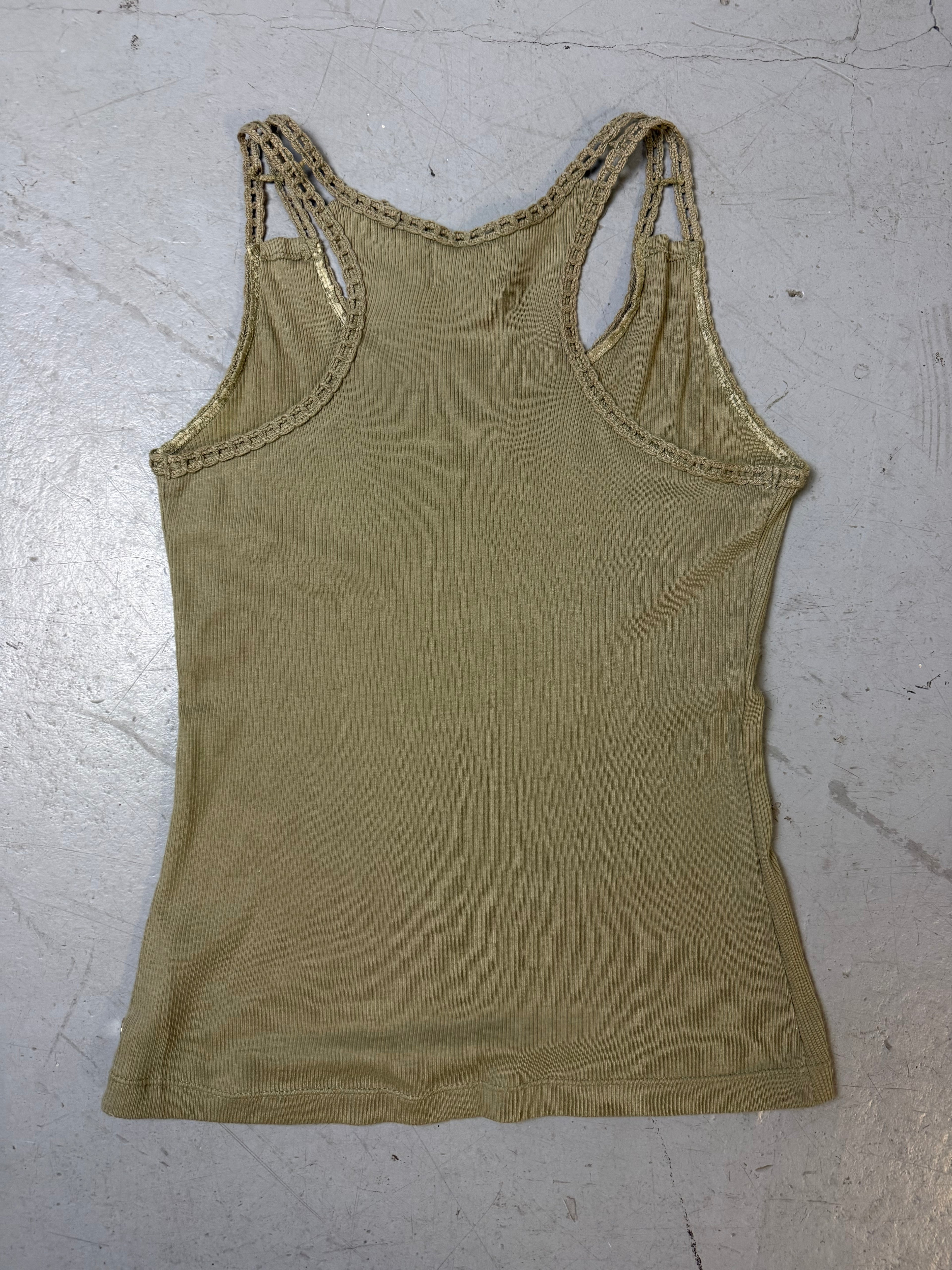 Vintage Jennyfer Khaki Ribbed Tank Top for girl. Y2K Second Hand 2000s Fashion 