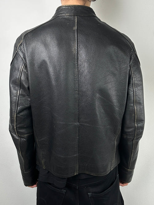 Vintage Sonny Bono Italian Leather Jacket  mit Silver Details für Herren. Y2K Second Hand 2000s Fashion