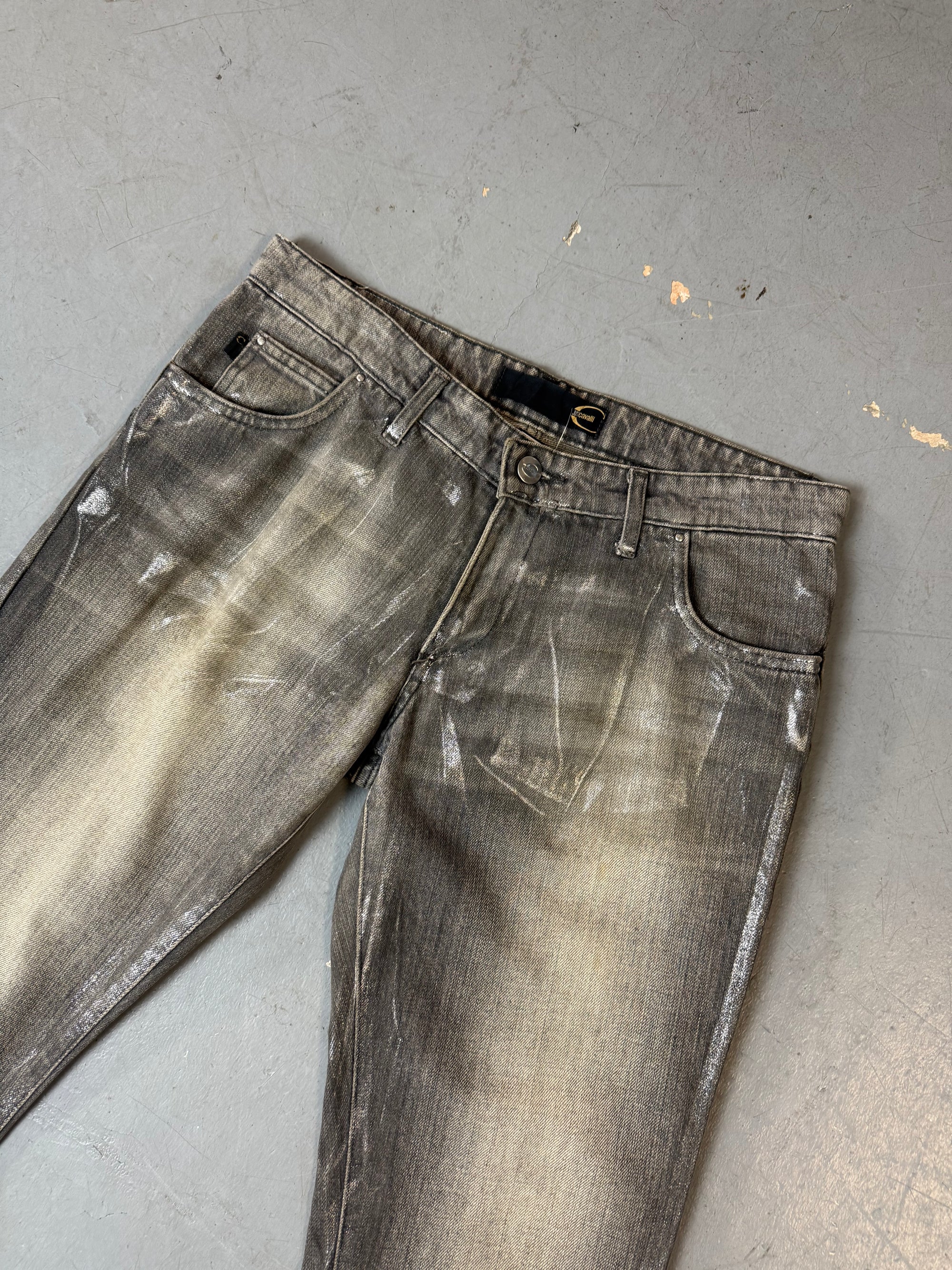 Vintage just cavalli low waist shimmery gold silver bootcut denim Y2K