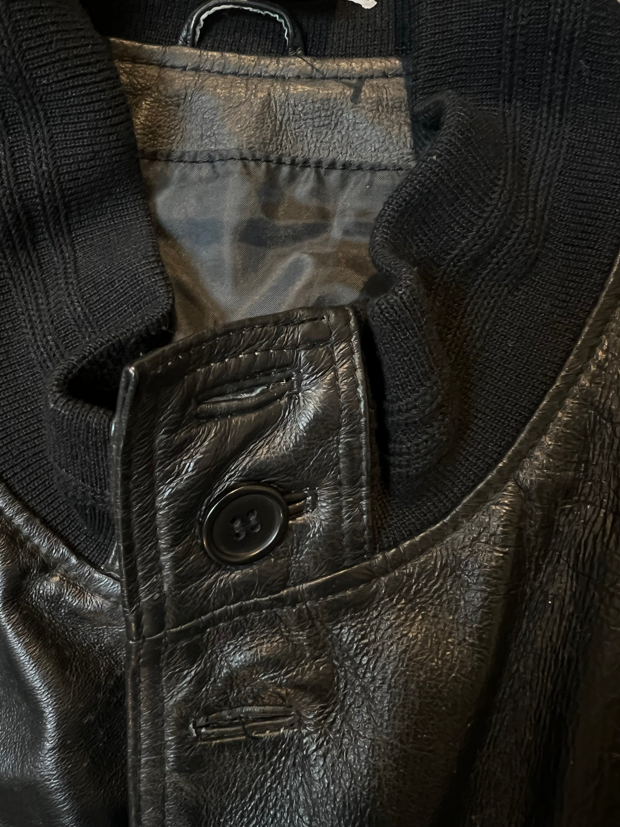 Vintage Black Button Up Leather Jacket L/XL
