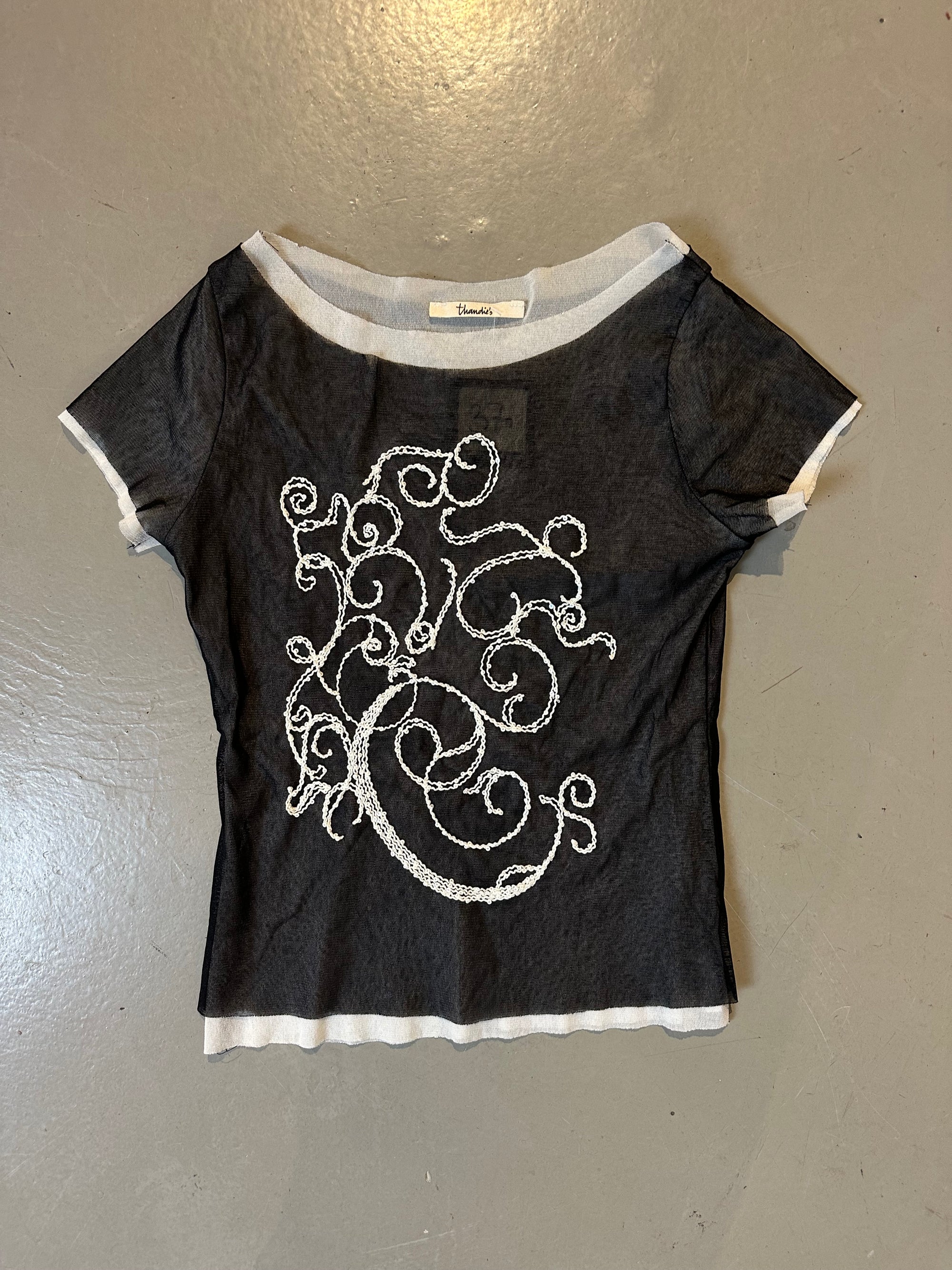 Vintage Black & Beige Mesh Top S/M