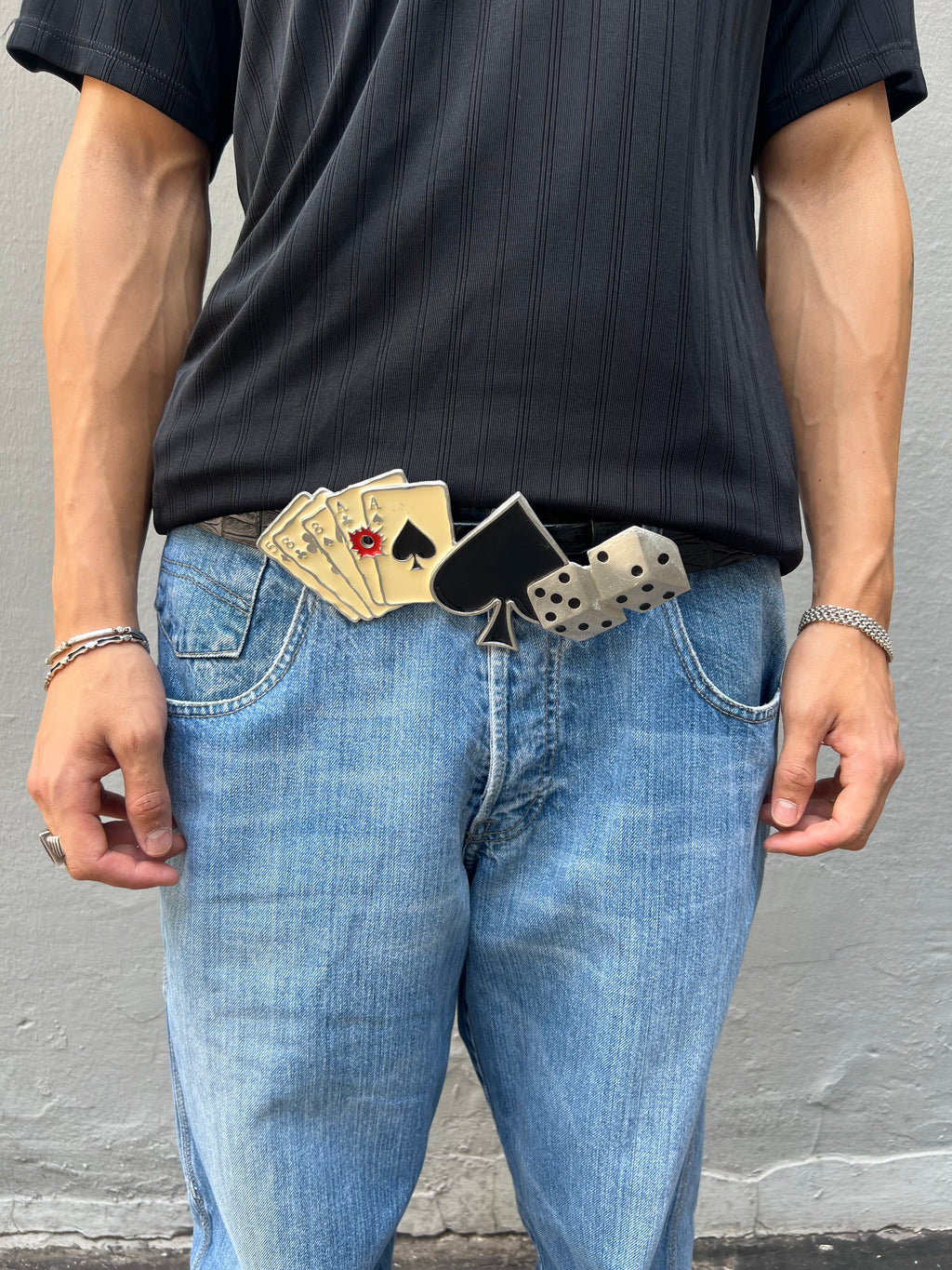 Vintage Black Crocodile Optic Leather Belt