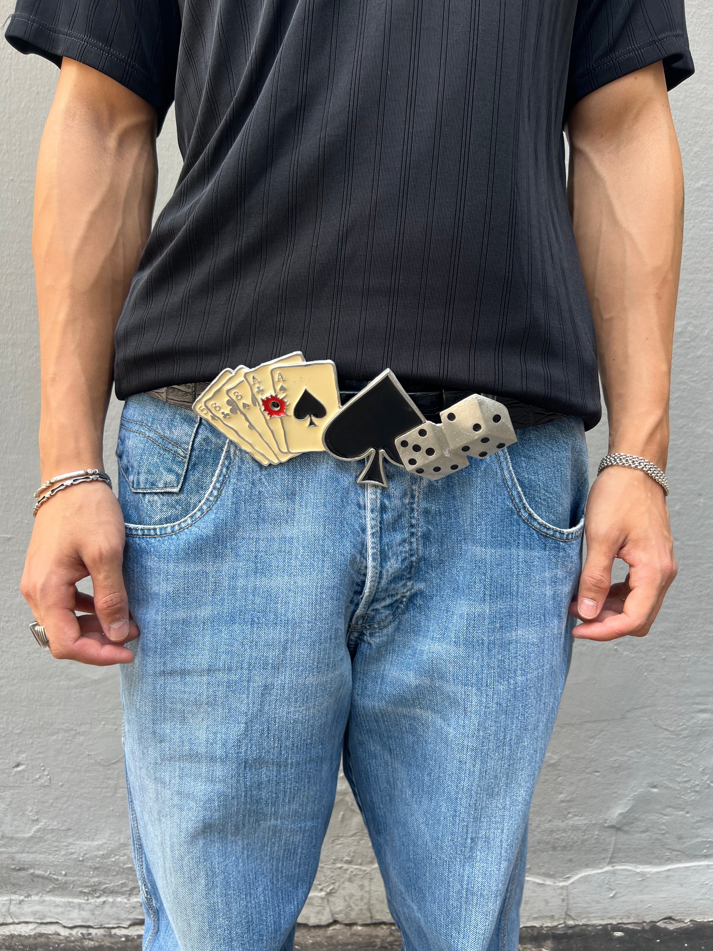 Vintage Black Crocodile Optic Leather Belt