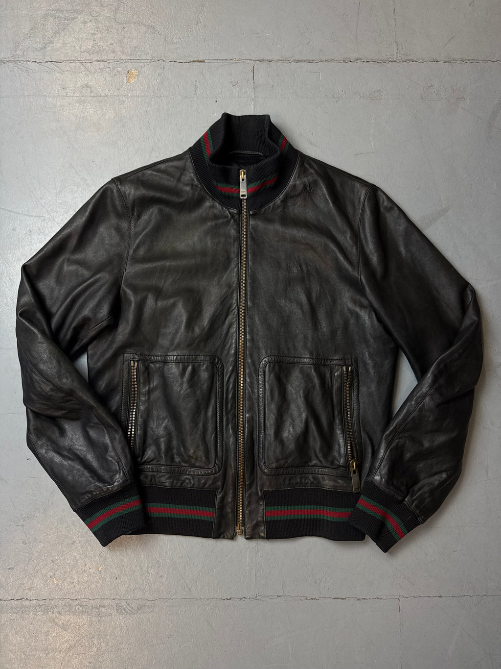Vintage Gucci Black Leather Bomber Jacket M