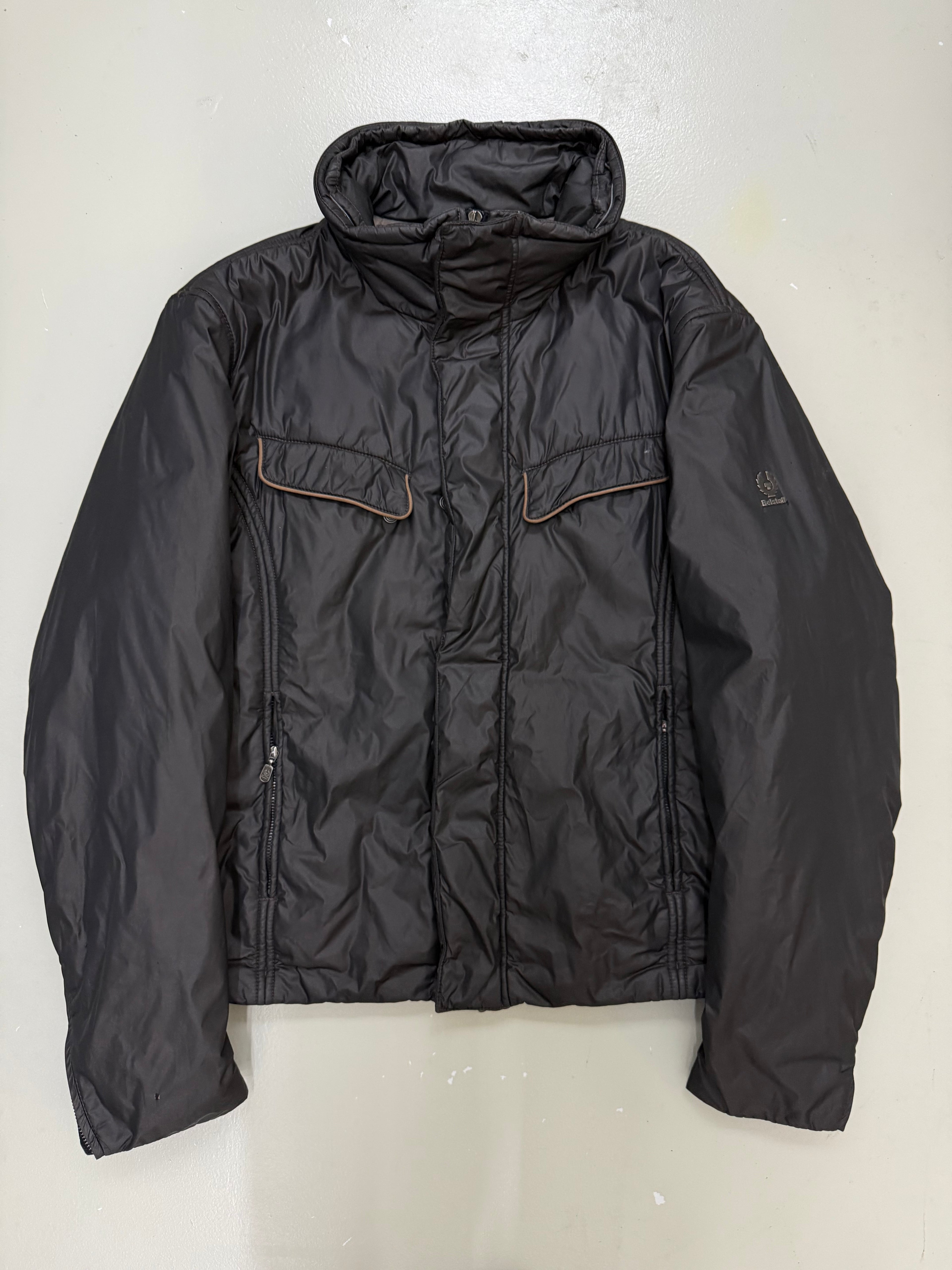 Vintage Belstaff Black Puffer Jacket für Herren. Y2K Second Hand 2000s Fashion 
