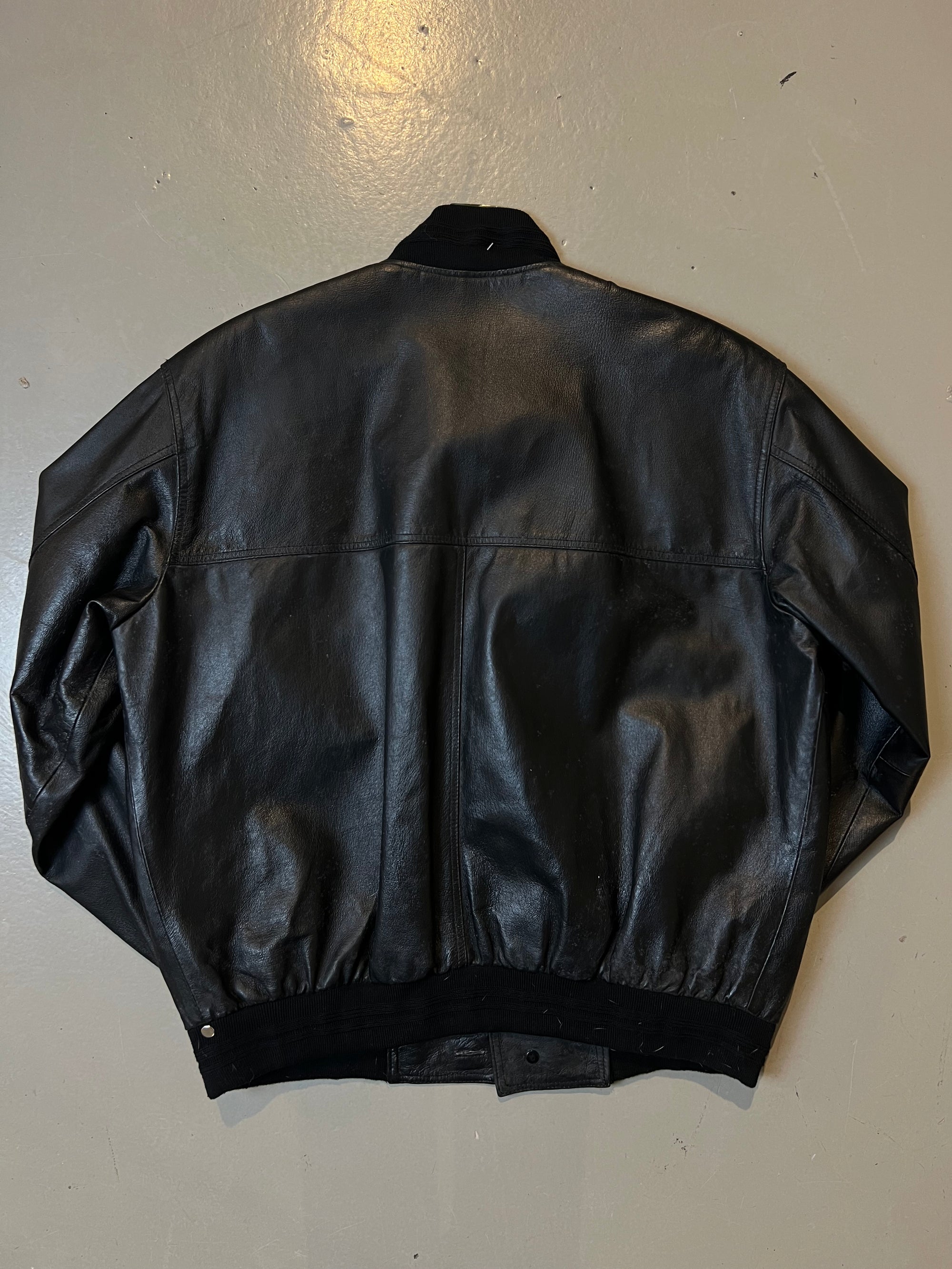 Vintage Black Button Up Leather Jacket L/XL