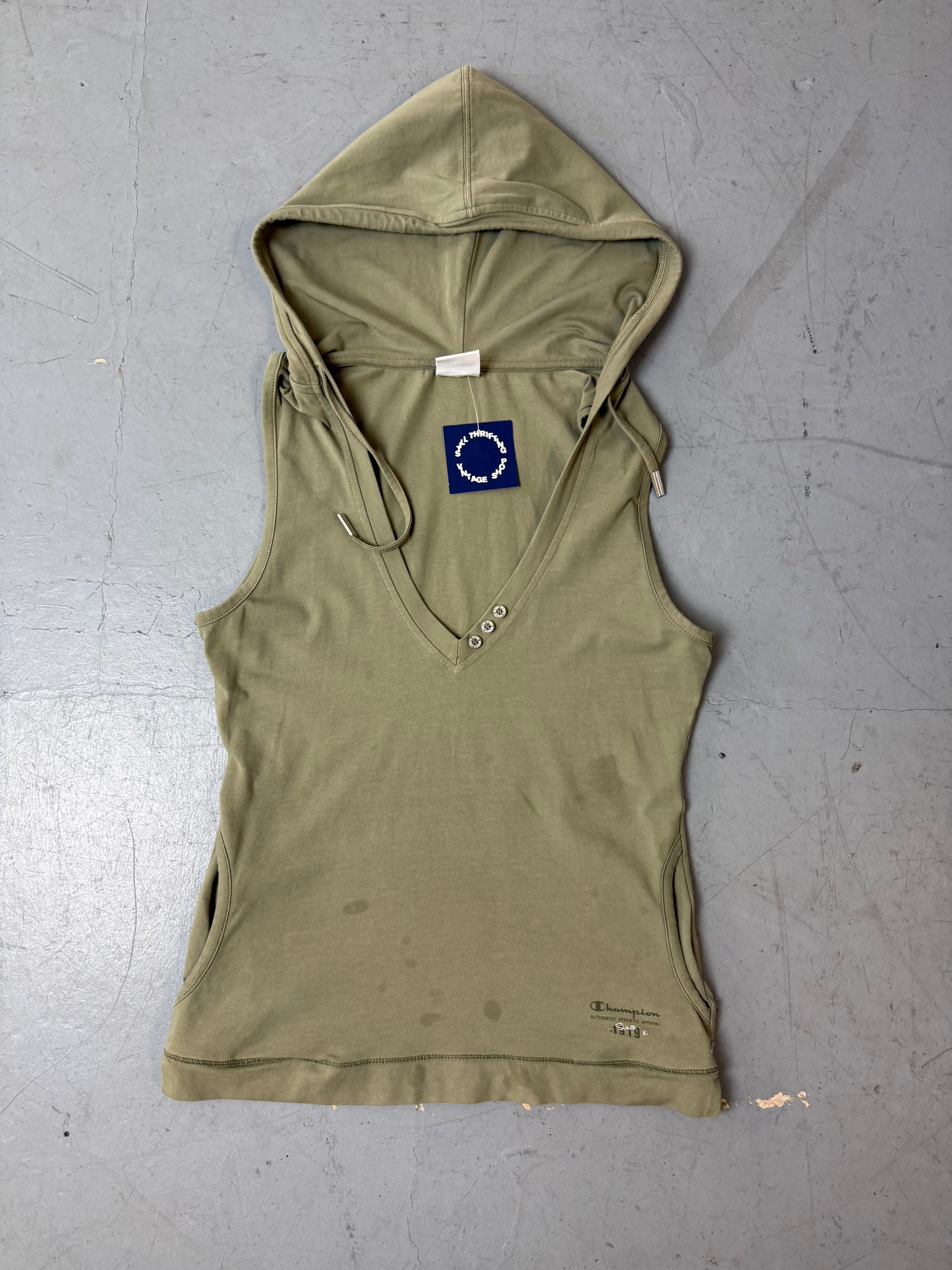 Vintage Champion Khaki Hooded Top S/M