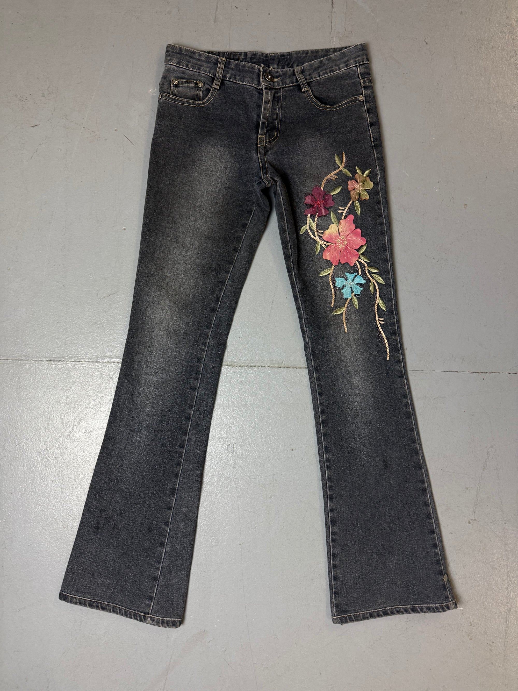 Vintage J&D Grey Low Waits Denim with Flowers XS