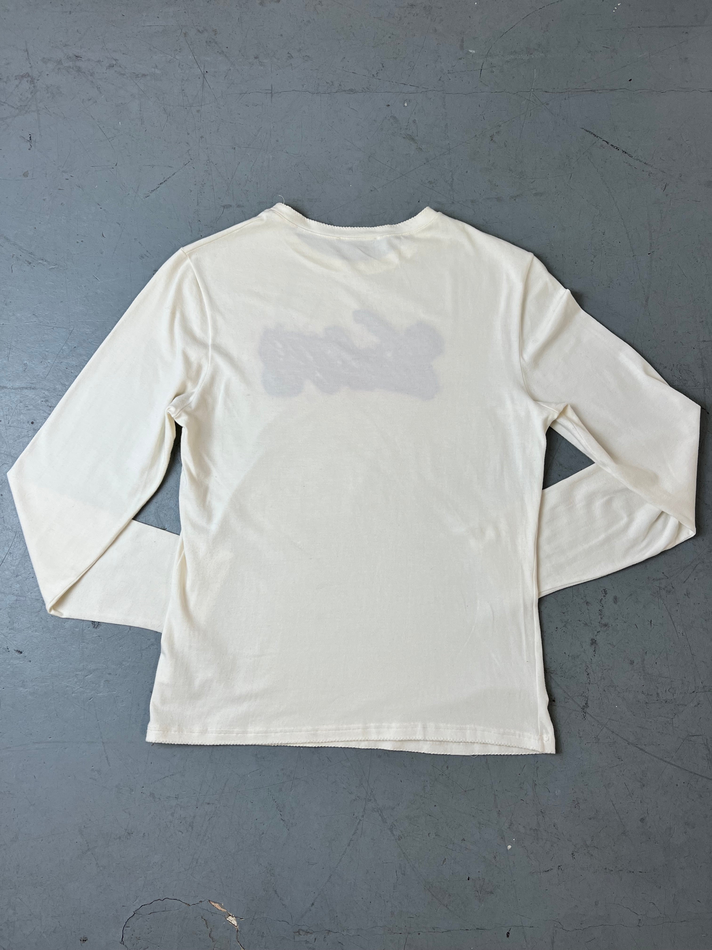 Vintage Fiftyfive White Printed Longsleeve für Damen. Y2K Second Hand 2000s Fashion