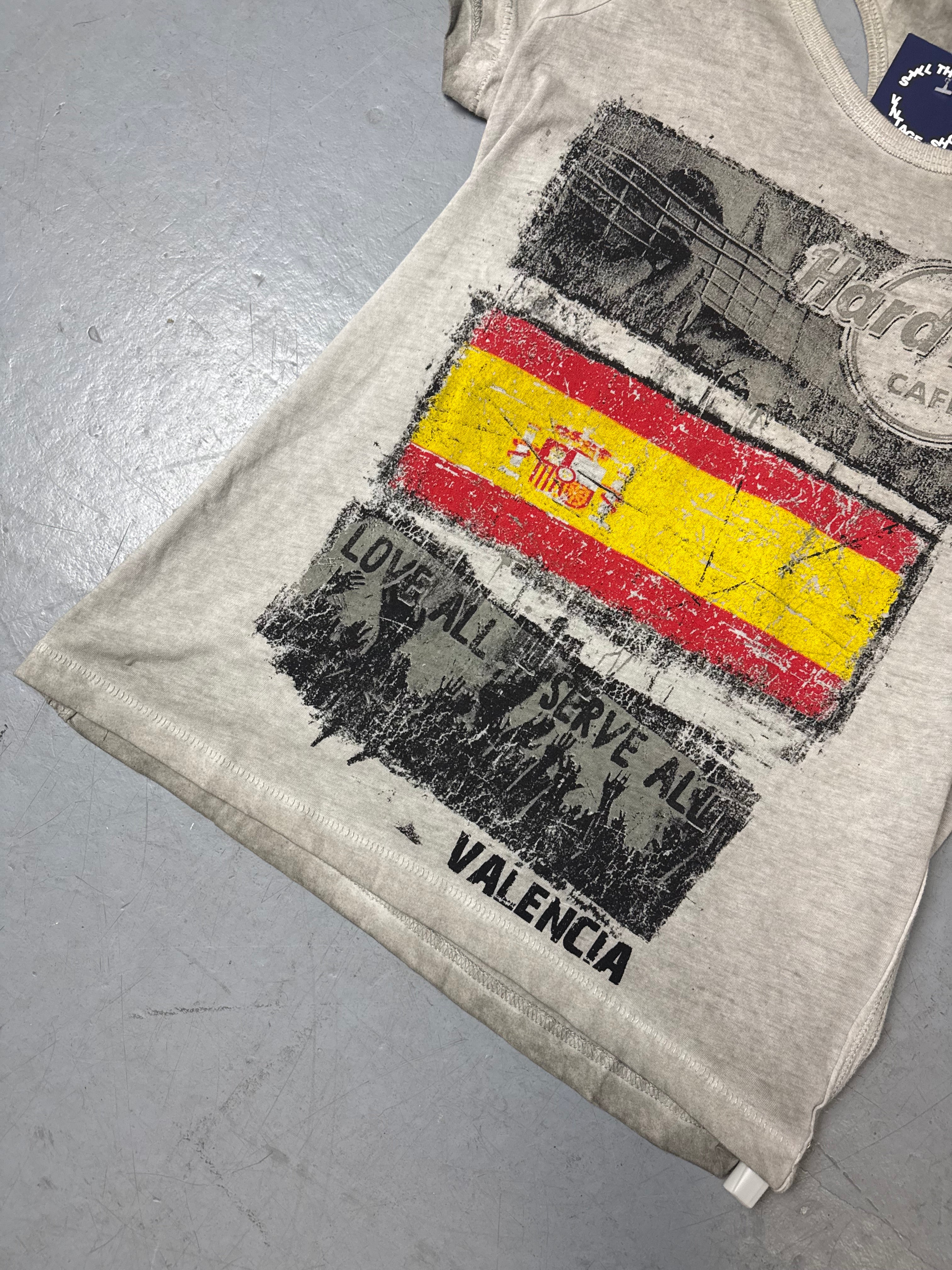 Detailliertes Produktbild von Vintage Hard Rock Café Valencia T-Shirt S von vorne 