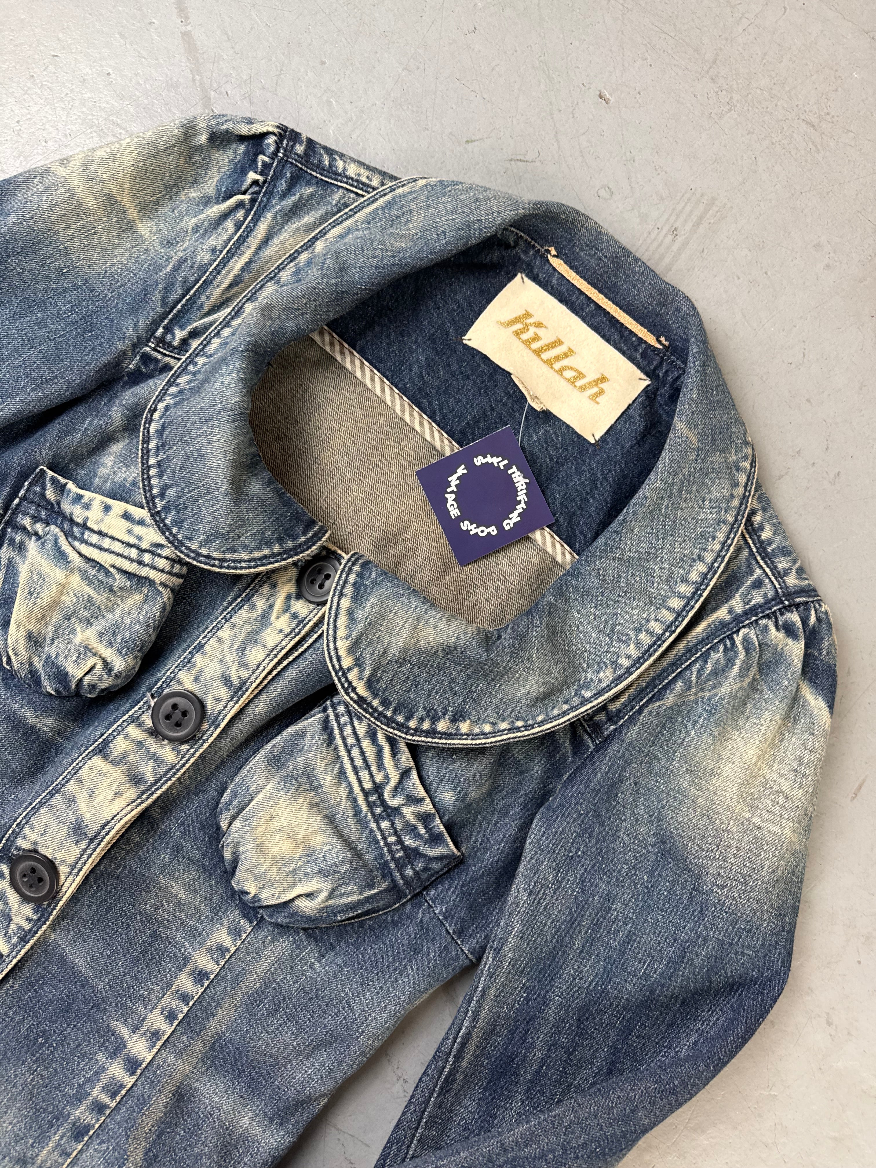 Vintage Killah Denim Jacket mit Stoff Details für Damen. Y2K Second Hand 2000s Fashion