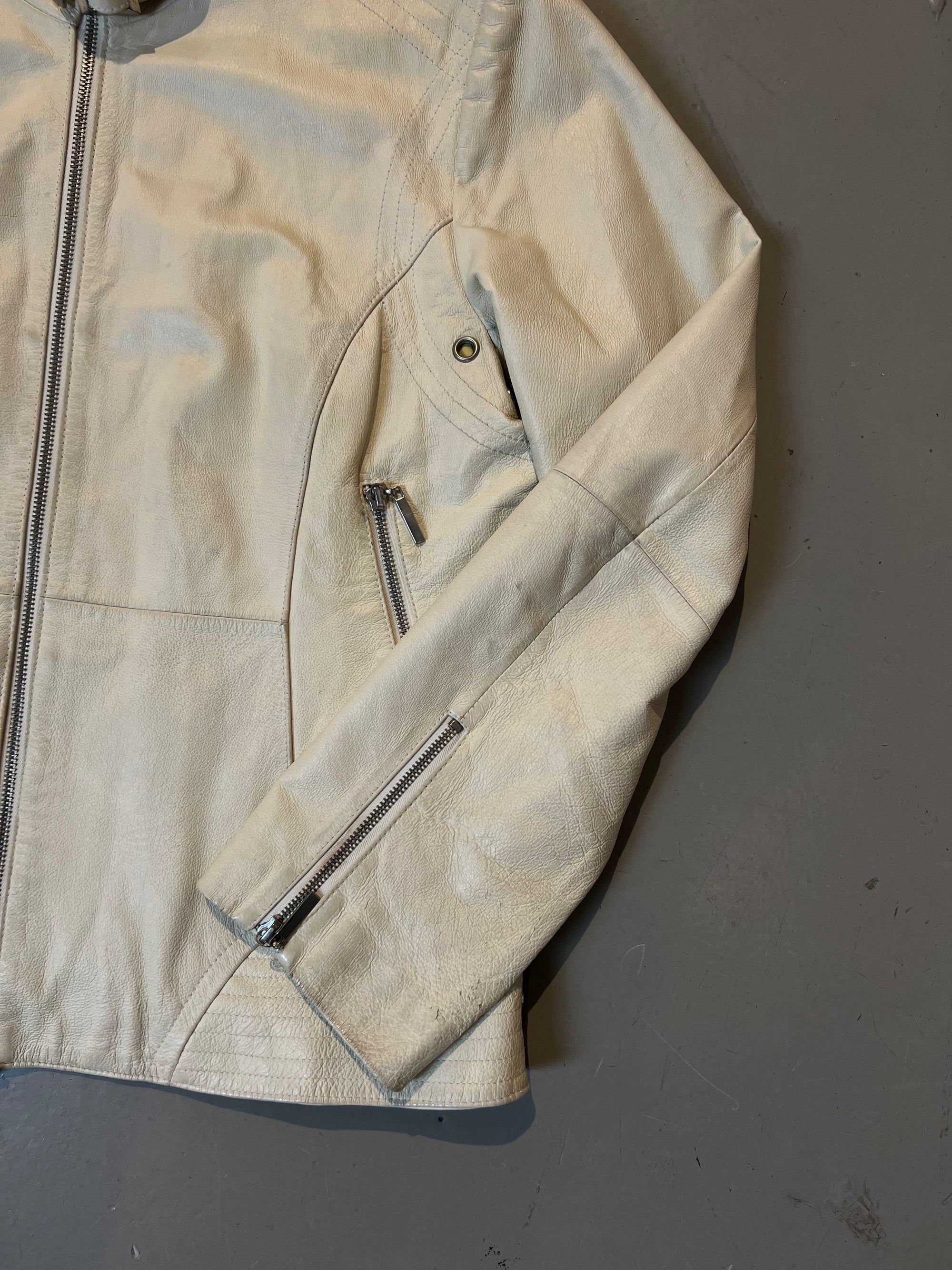 Vintage Beige Leather Jacket L/XL