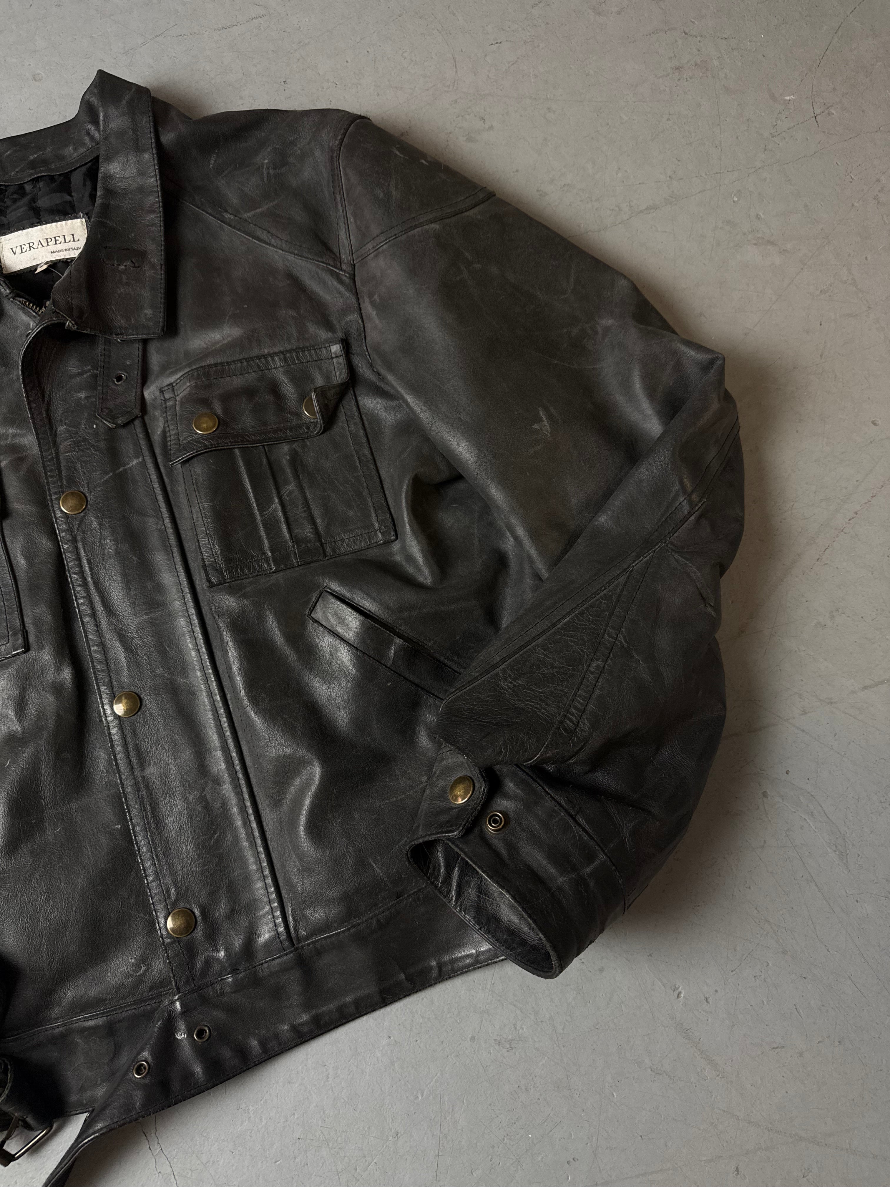 Vintage Italian Black Biker Leather Jacket XL