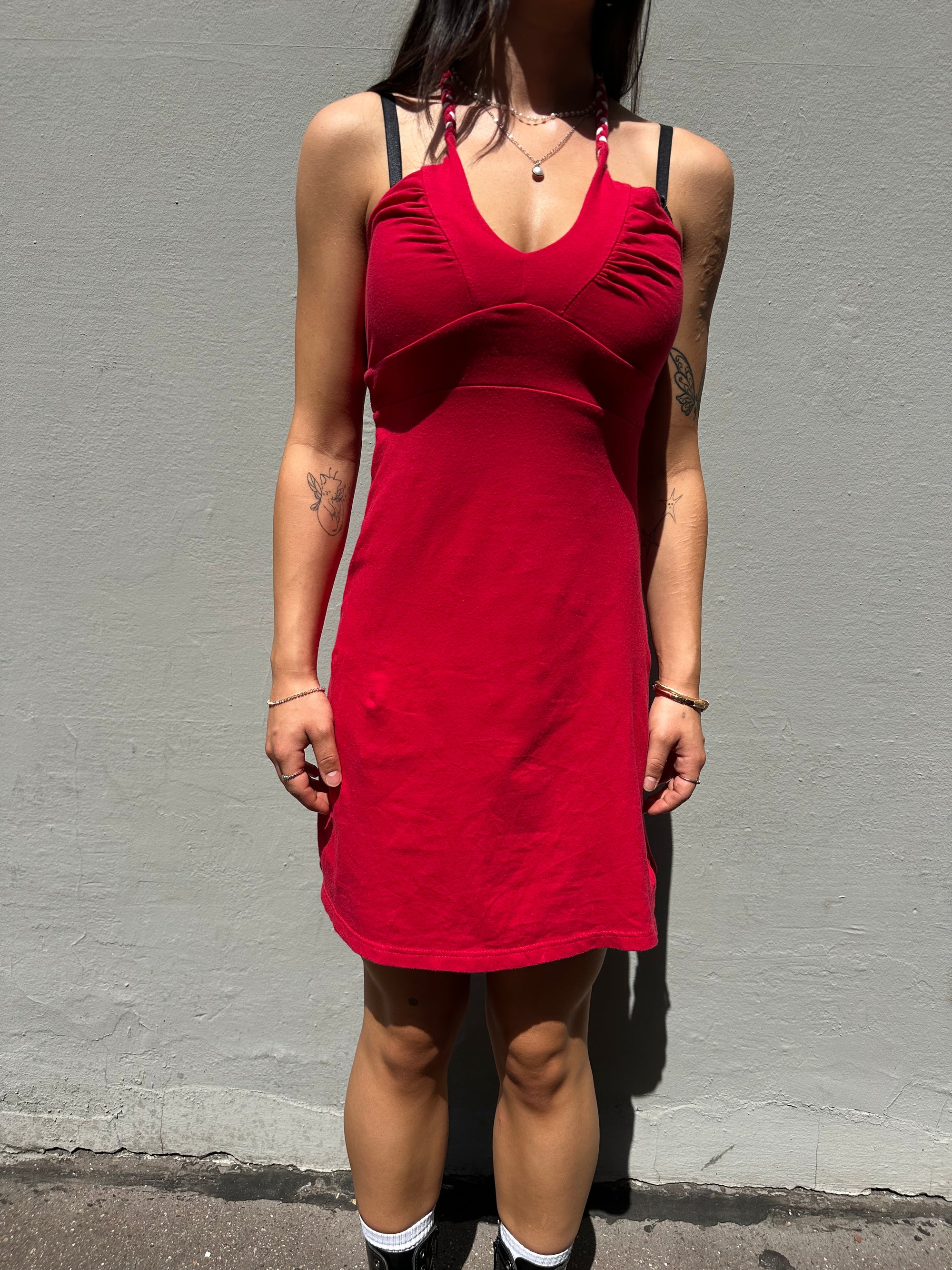 Vintage Red Neckholder Midi Dress S