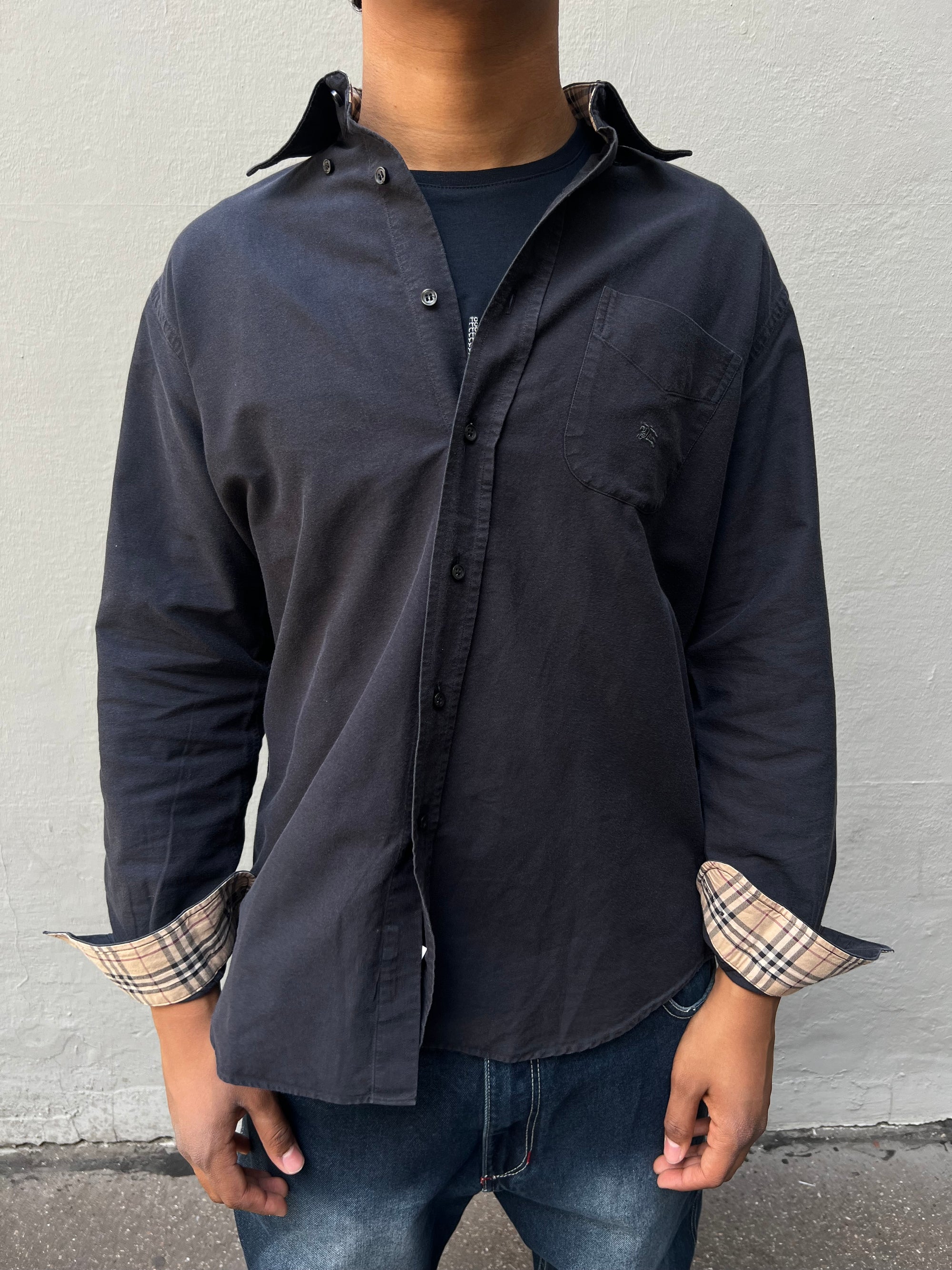 Vintage Burberry Black Button Up Shirt M/L