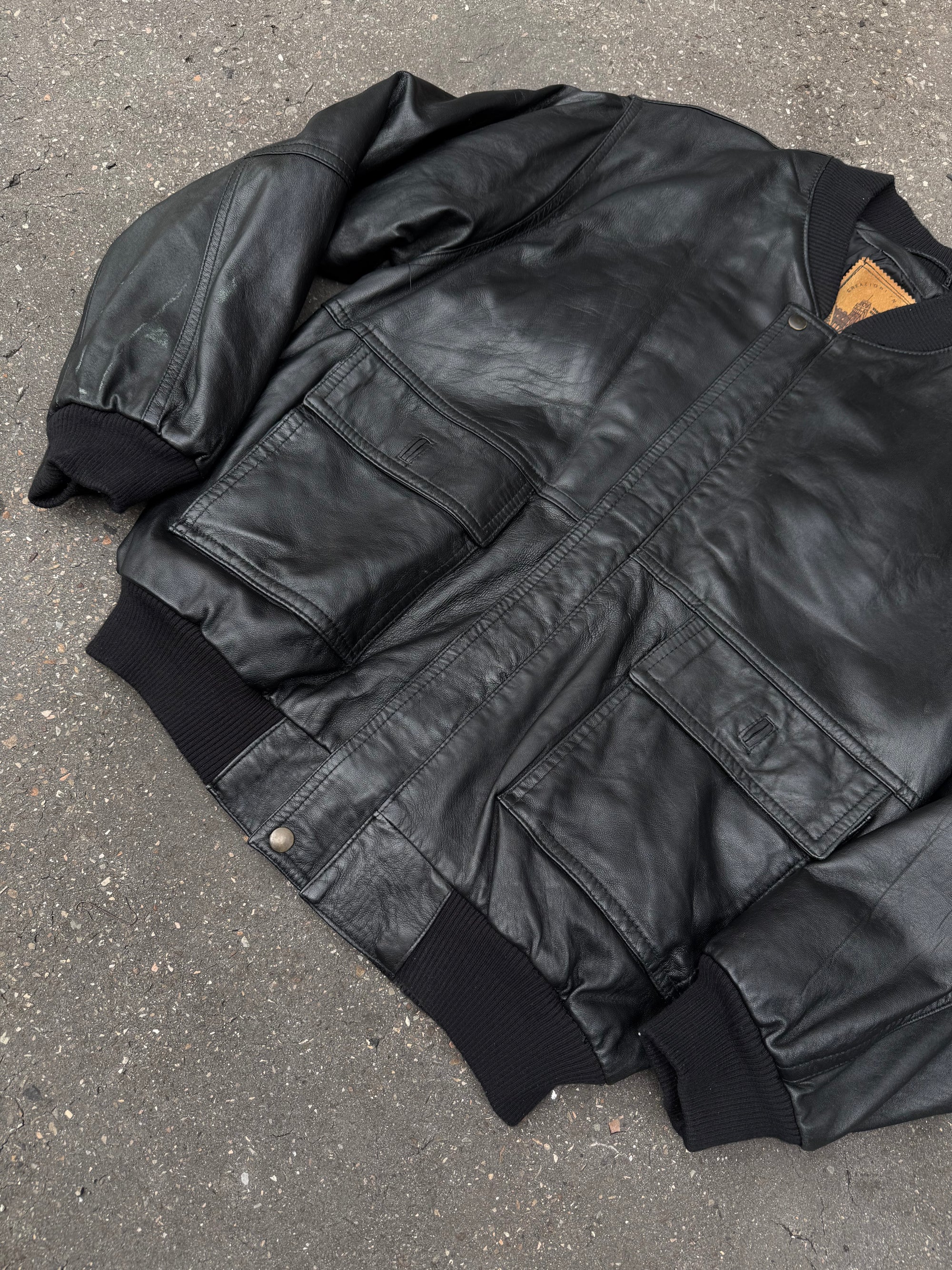 Vintage Black Bomber Leather Jacket XL