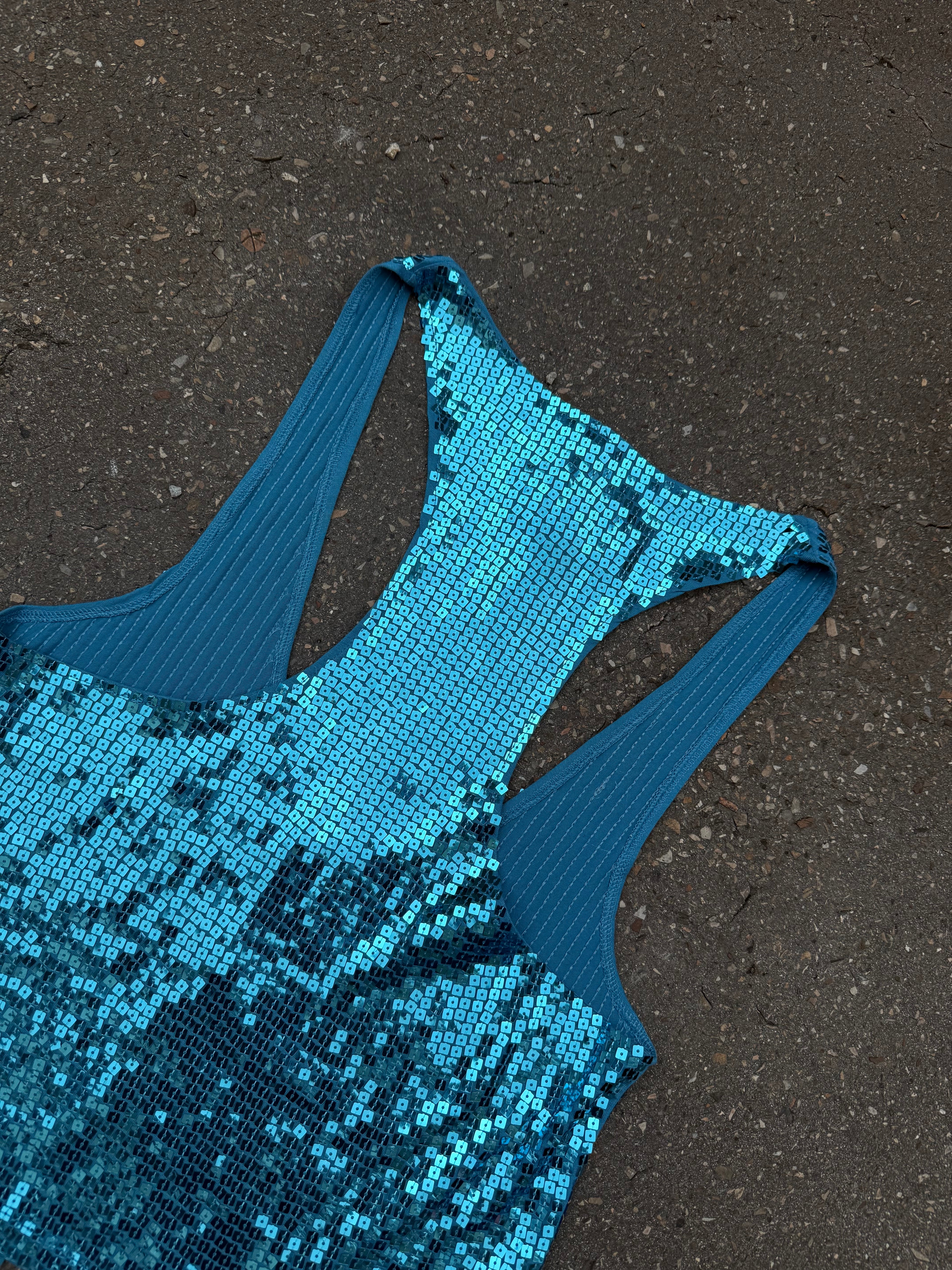 Vintage Y2K Blue Party Glitter Top M