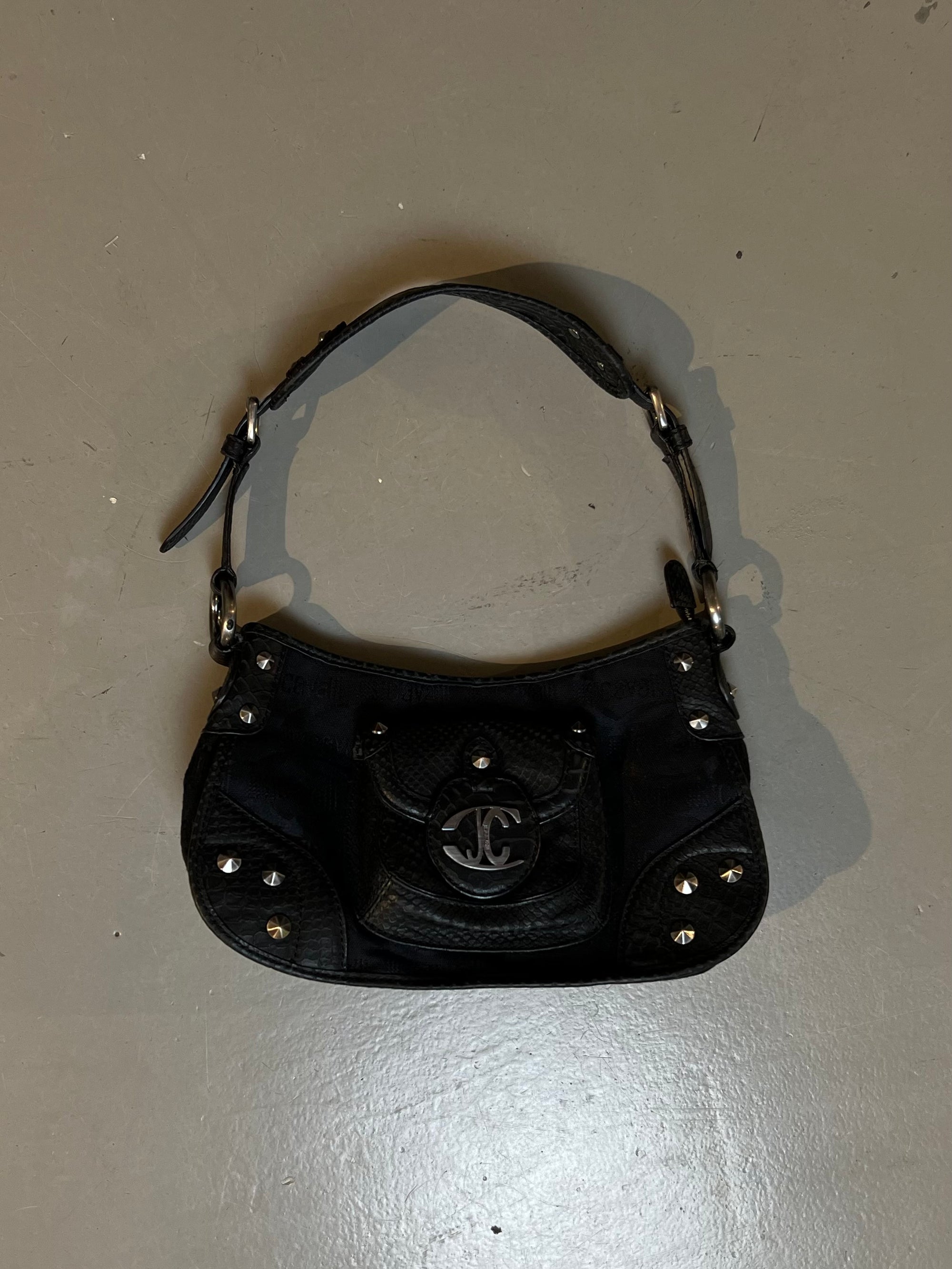 Vintage Black Studded Monogram Cavalli Shoulder Bag