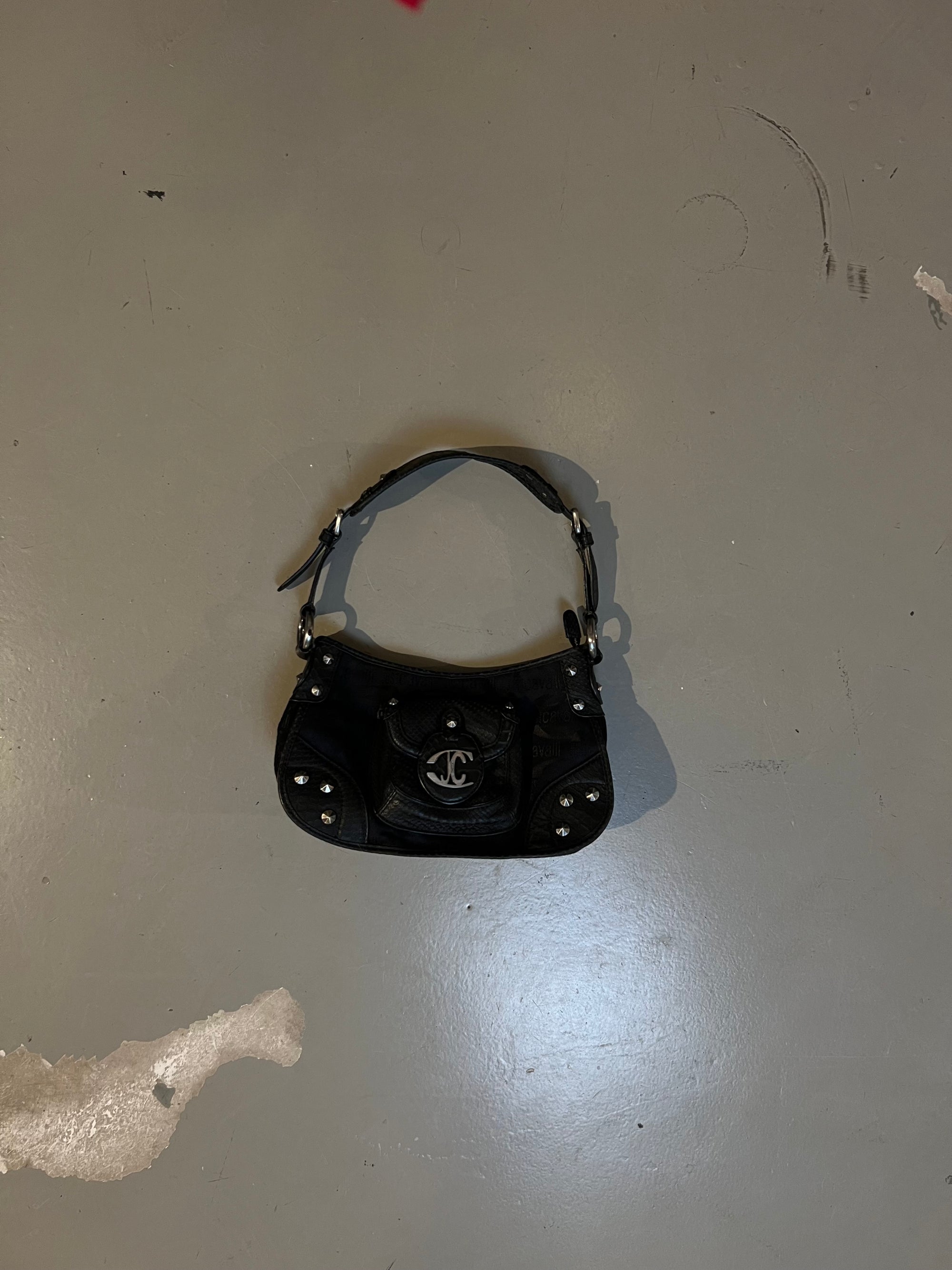 Vintage Black Studded Monogram Cavalli Shoulder Bag