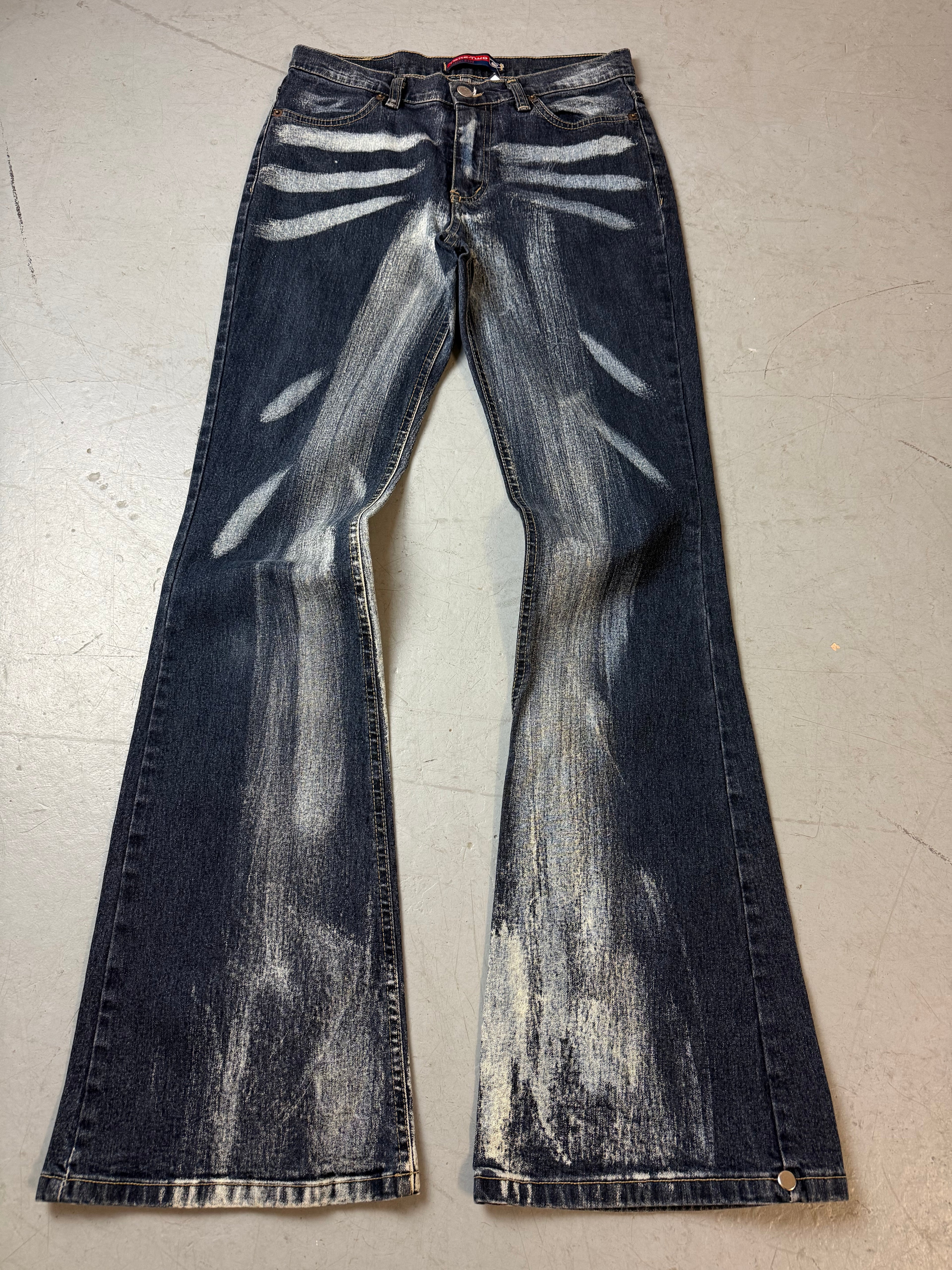 Vintage Take Two Flared Mid Waist Jeans mit besonderem washing für Damen. Y2K Second Hand 2000s Fashion