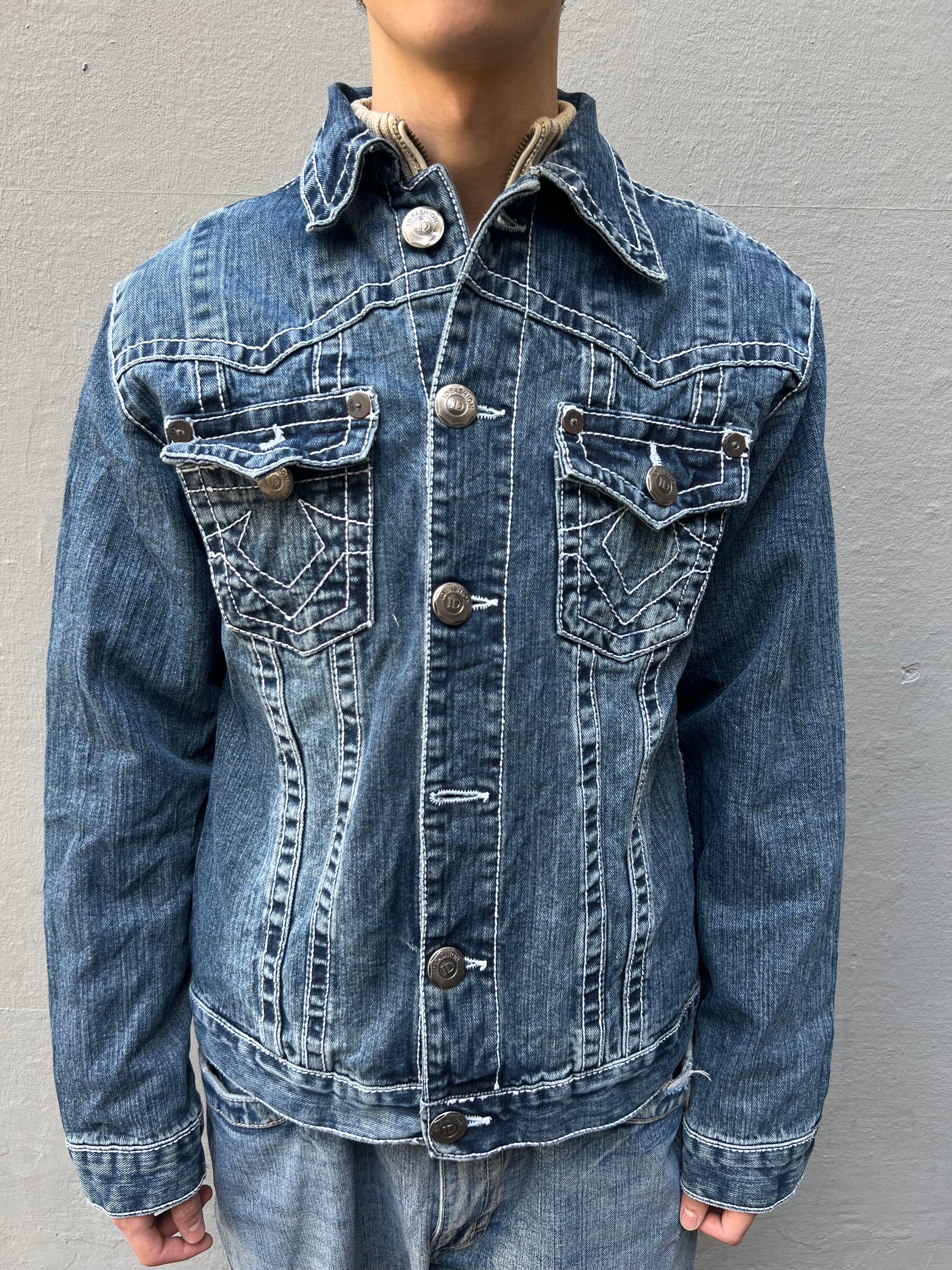 Vintage Contrast Stitched Y2K Jeans Jacket M/L