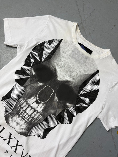 Vintage Philipp Plein Black and White Skull T-Shirt whit glitter stones for girls. Y2K Second Hand 2000s Fashion 